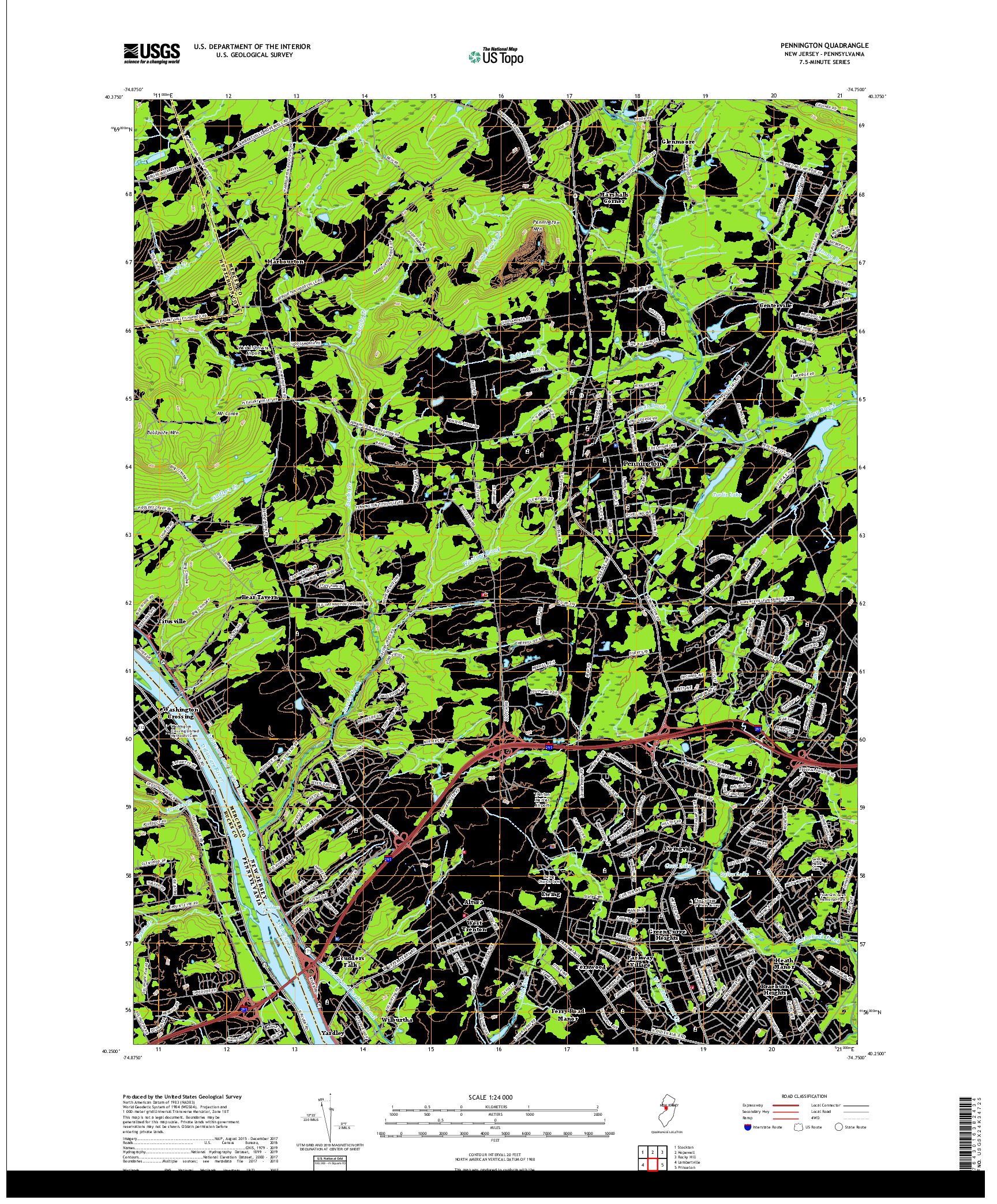 USGS US TOPO 7.5-MINUTE MAP FOR PENNINGTON, NJ,PA 2019