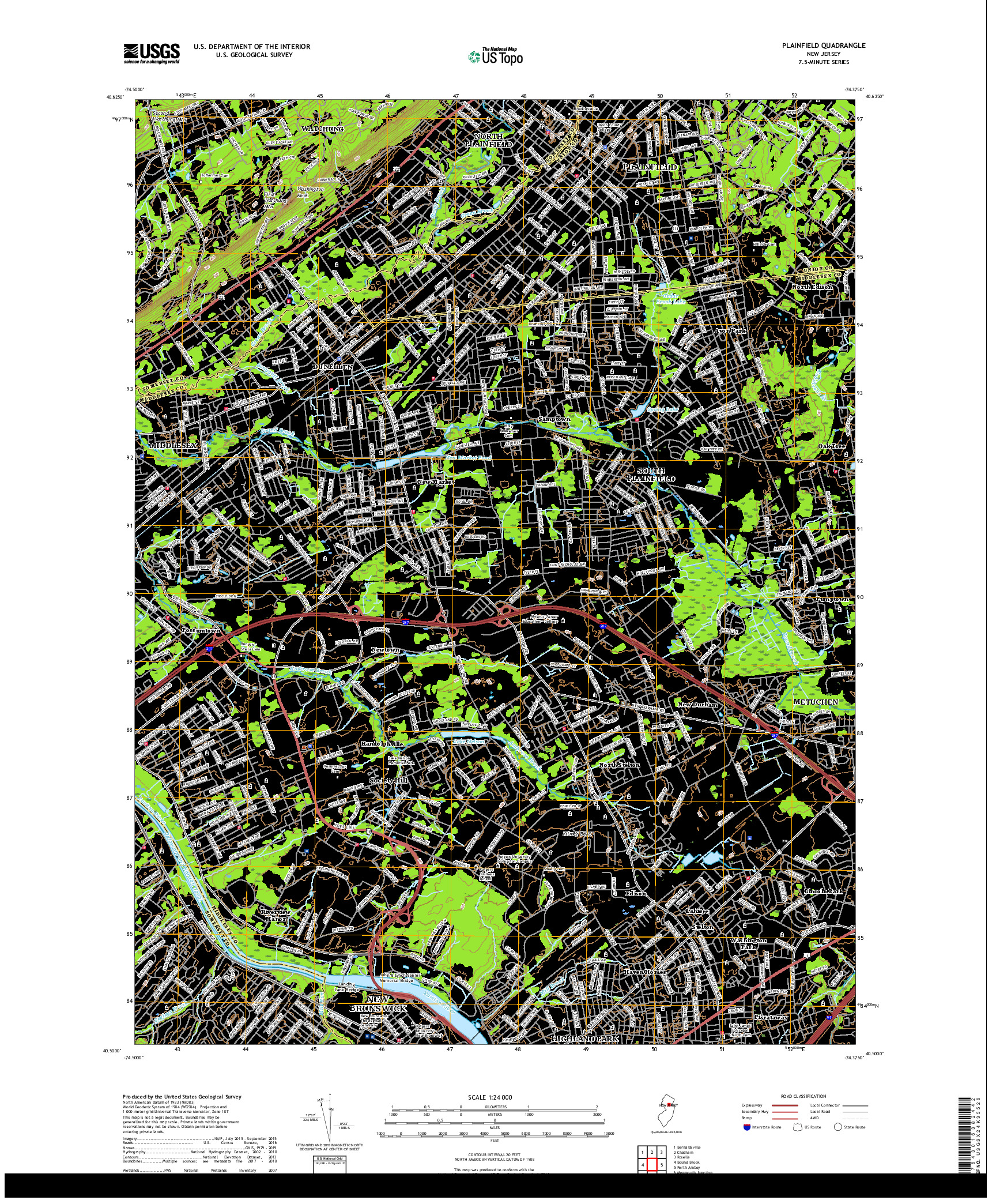 USGS US TOPO 7.5-MINUTE MAP FOR PLAINFIELD, NJ 2019