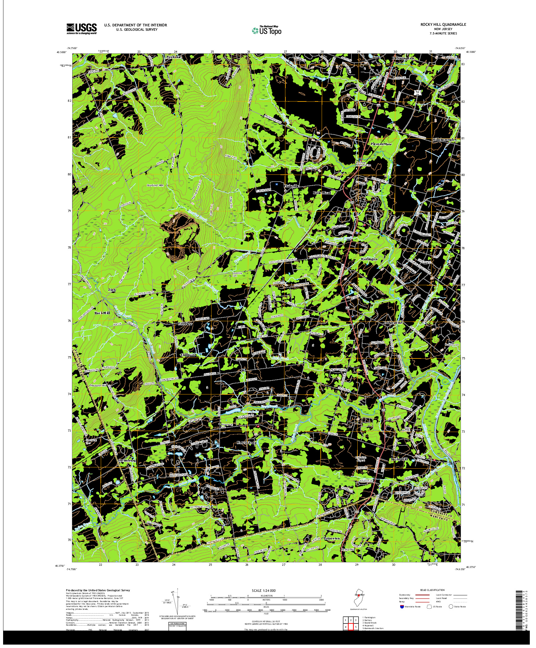 USGS US TOPO 7.5-MINUTE MAP FOR ROCKY HILL, NJ 2019