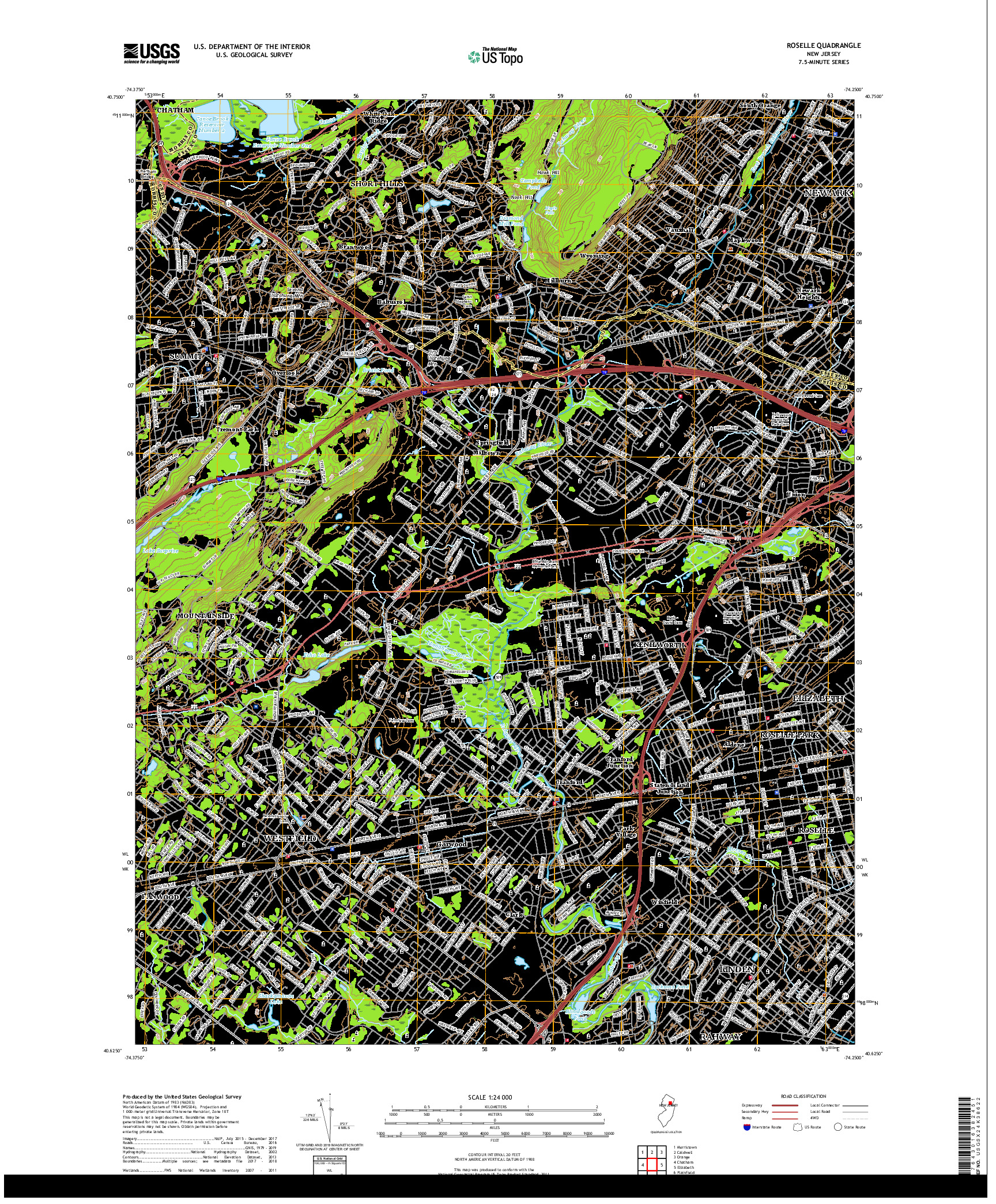 USGS US TOPO 7.5-MINUTE MAP FOR ROSELLE, NJ 2019