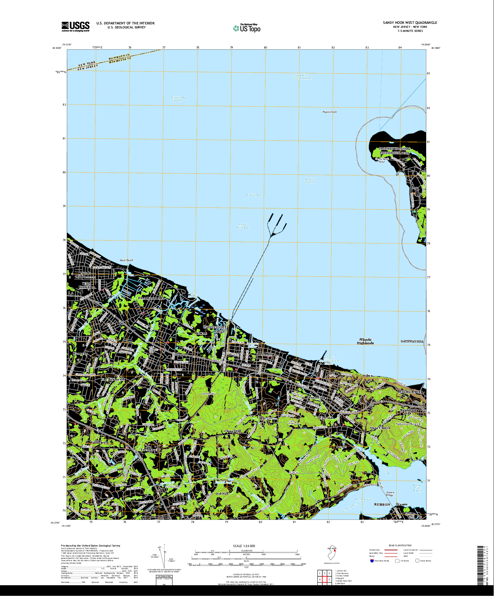 USGS US TOPO 7.5-MINUTE MAP FOR SANDY HOOK WEST, NJ,NY 2019