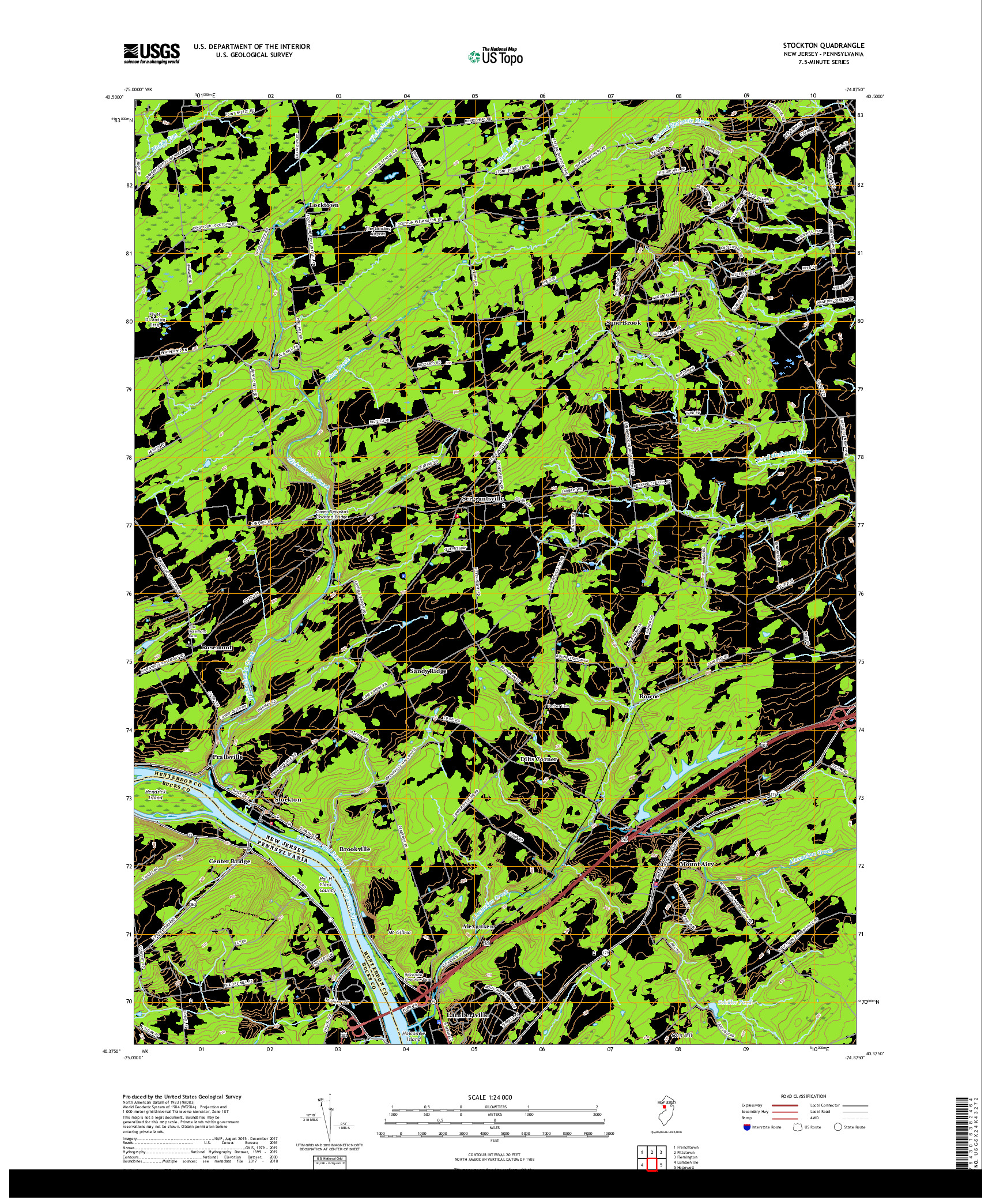 USGS US TOPO 7.5-MINUTE MAP FOR STOCKTON, NJ,PA 2019