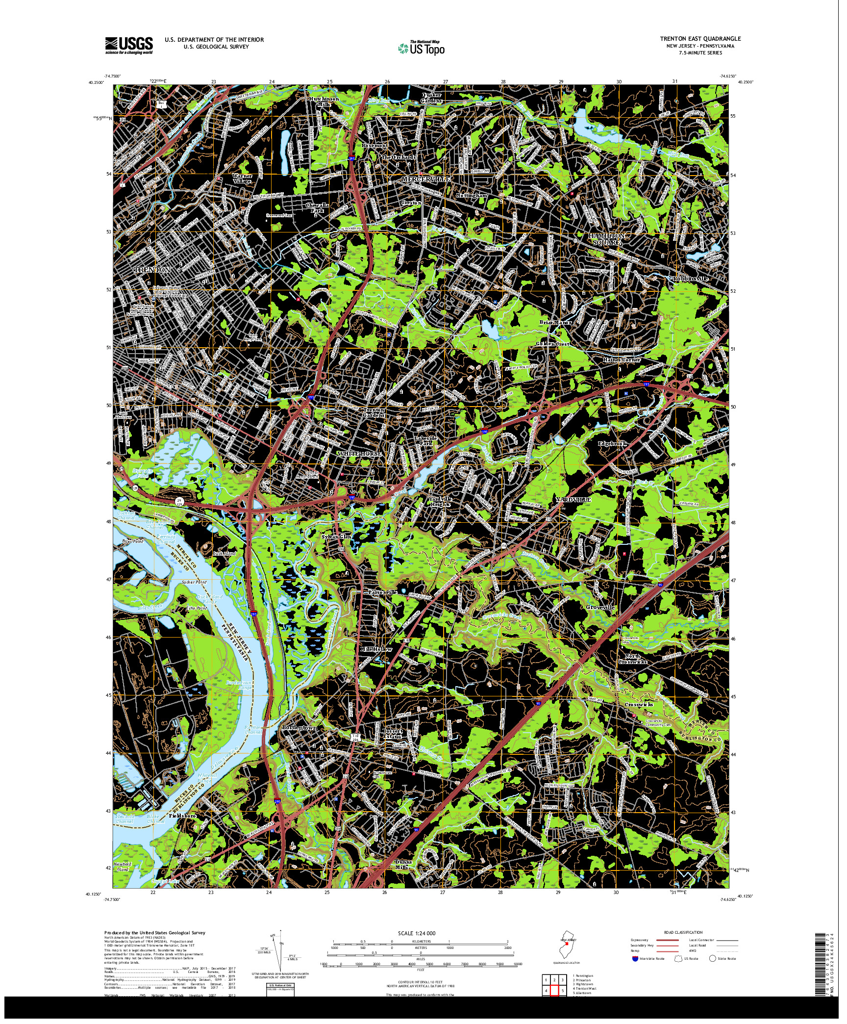 USGS US TOPO 7.5-MINUTE MAP FOR TRENTON EAST, NJ,PA 2019