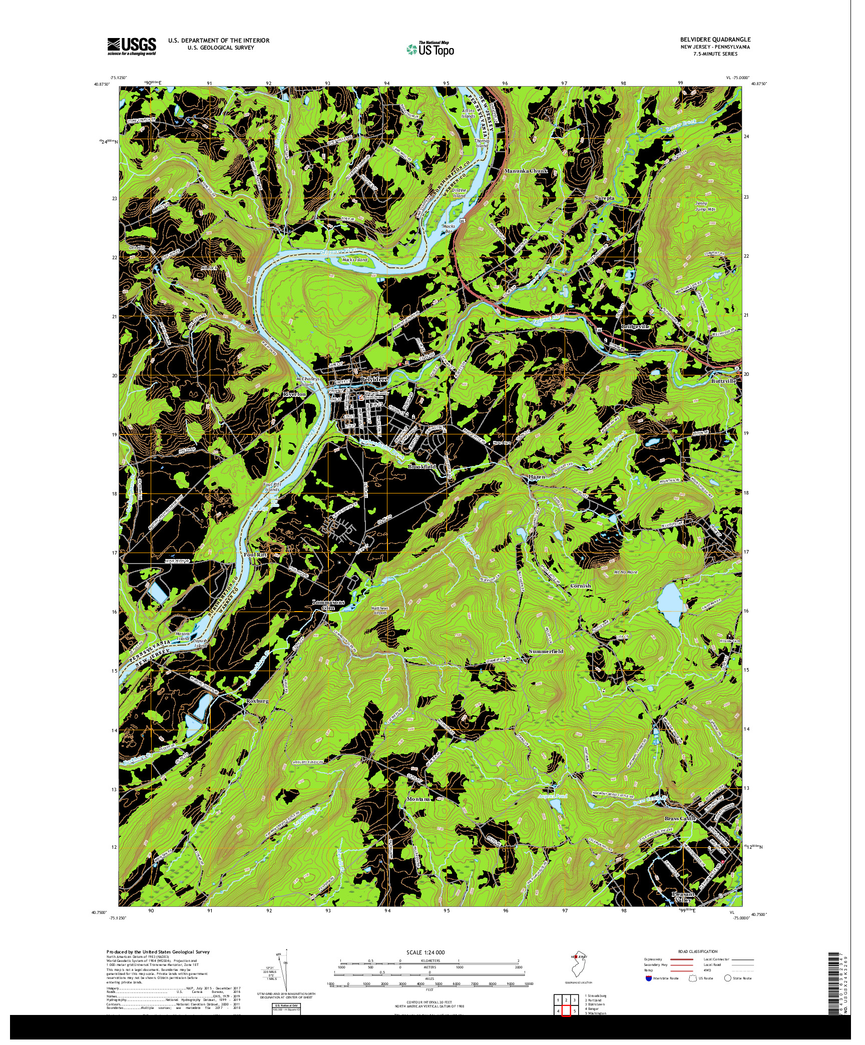 USGS US TOPO 7.5-MINUTE MAP FOR BELVIDERE, NJ,PA 2019