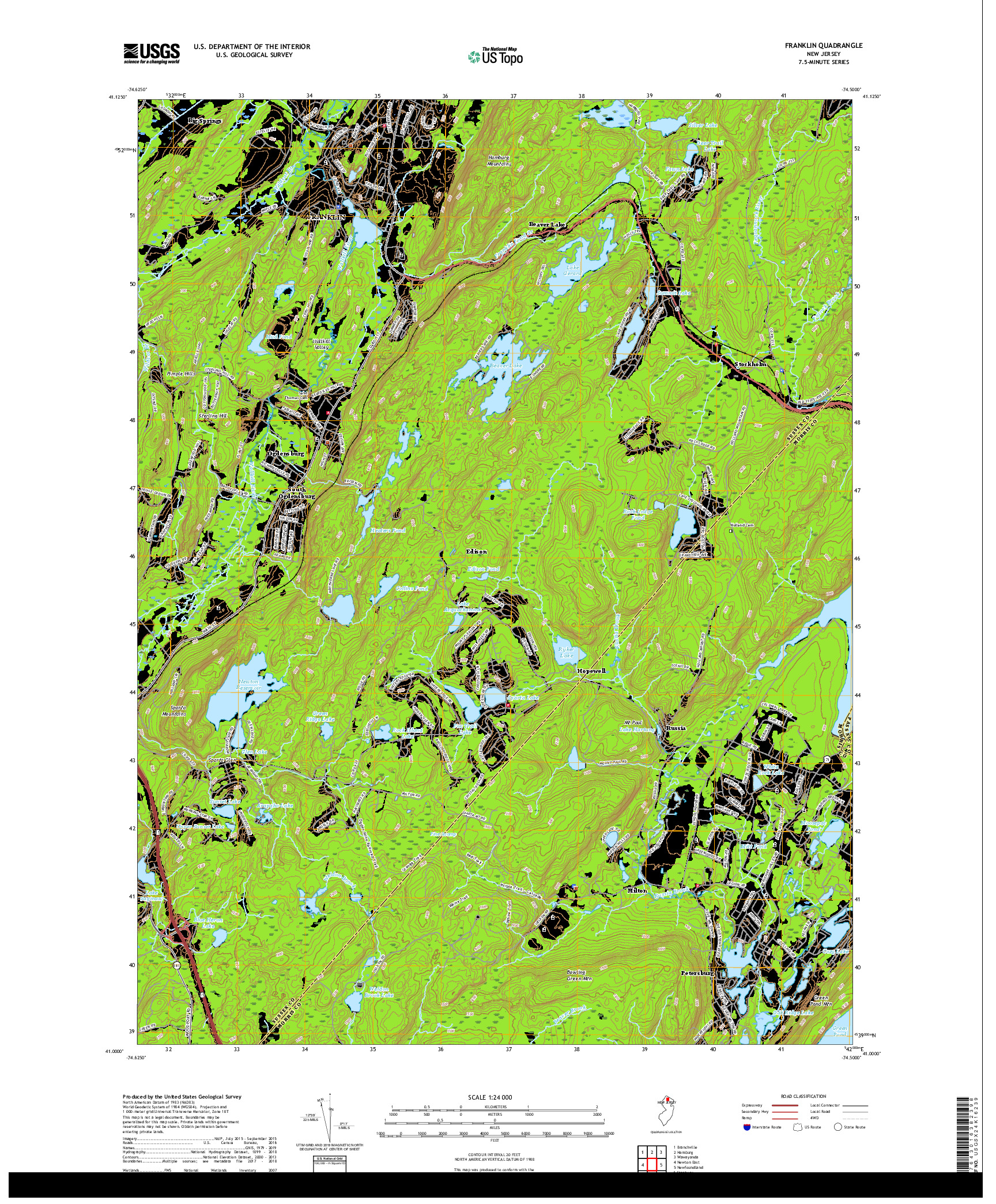 USGS US TOPO 7.5-MINUTE MAP FOR FRANKLIN, NJ 2019