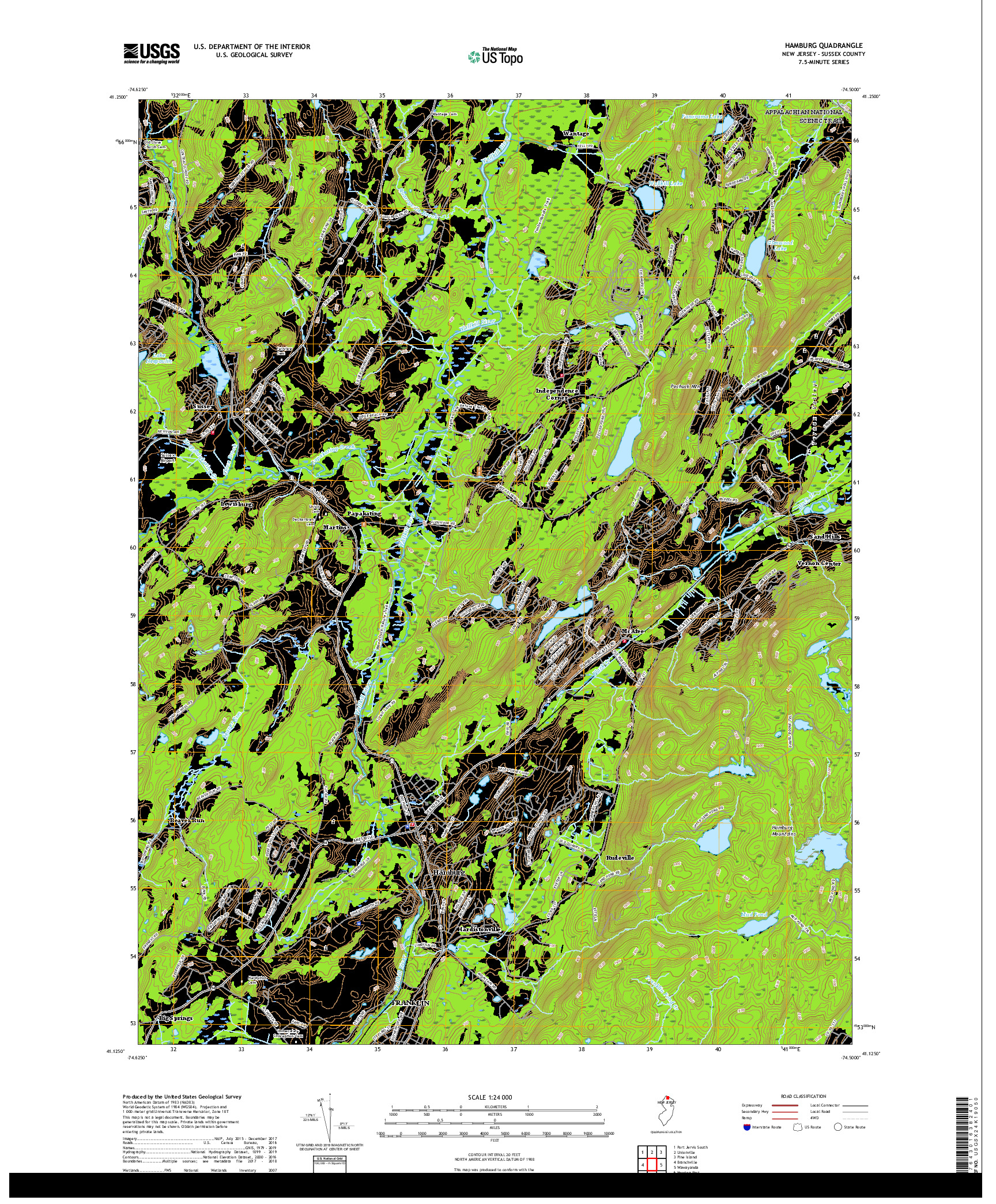 USGS US TOPO 7.5-MINUTE MAP FOR HAMBURG, NJ 2019