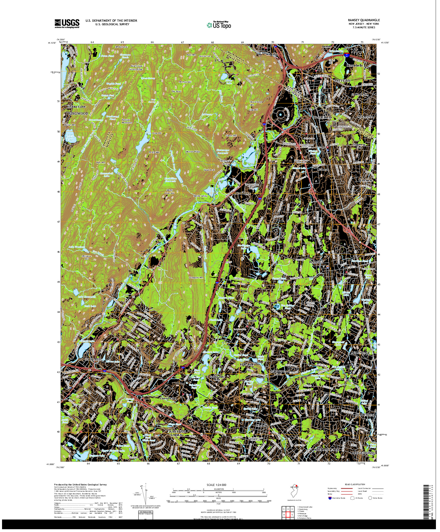 USGS US TOPO 7.5-MINUTE MAP FOR RAMSEY, NJ,NY 2019