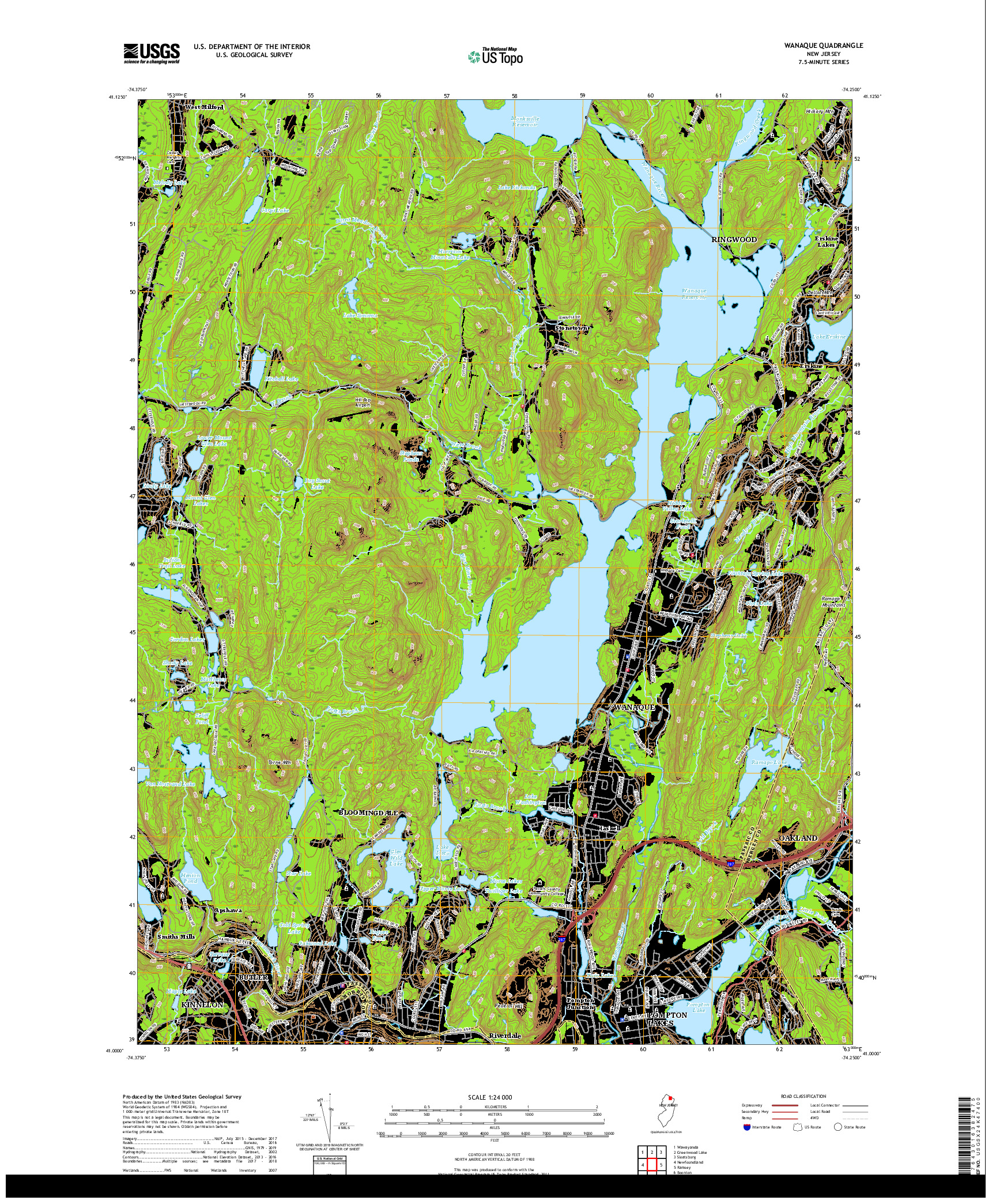 USGS US TOPO 7.5-MINUTE MAP FOR WANAQUE, NJ 2019
