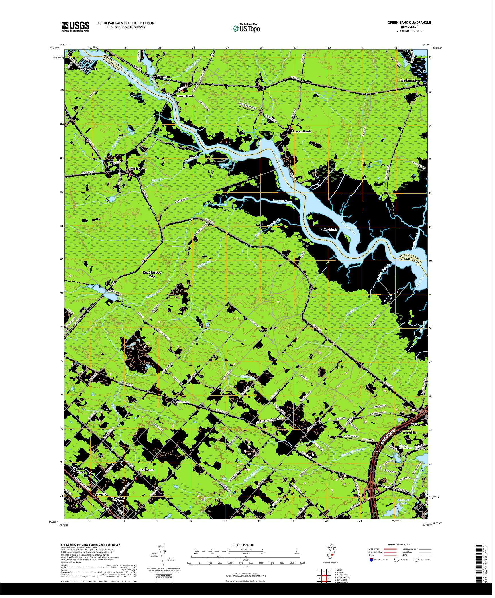 USGS US TOPO 7.5-MINUTE MAP FOR GREEN BANK, NJ 2019