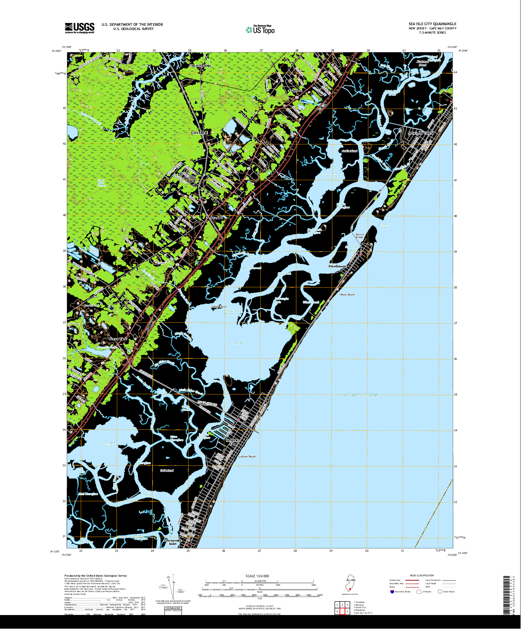 USGS US TOPO 7.5-MINUTE MAP FOR SEA ISLE CITY, NJ 2019
