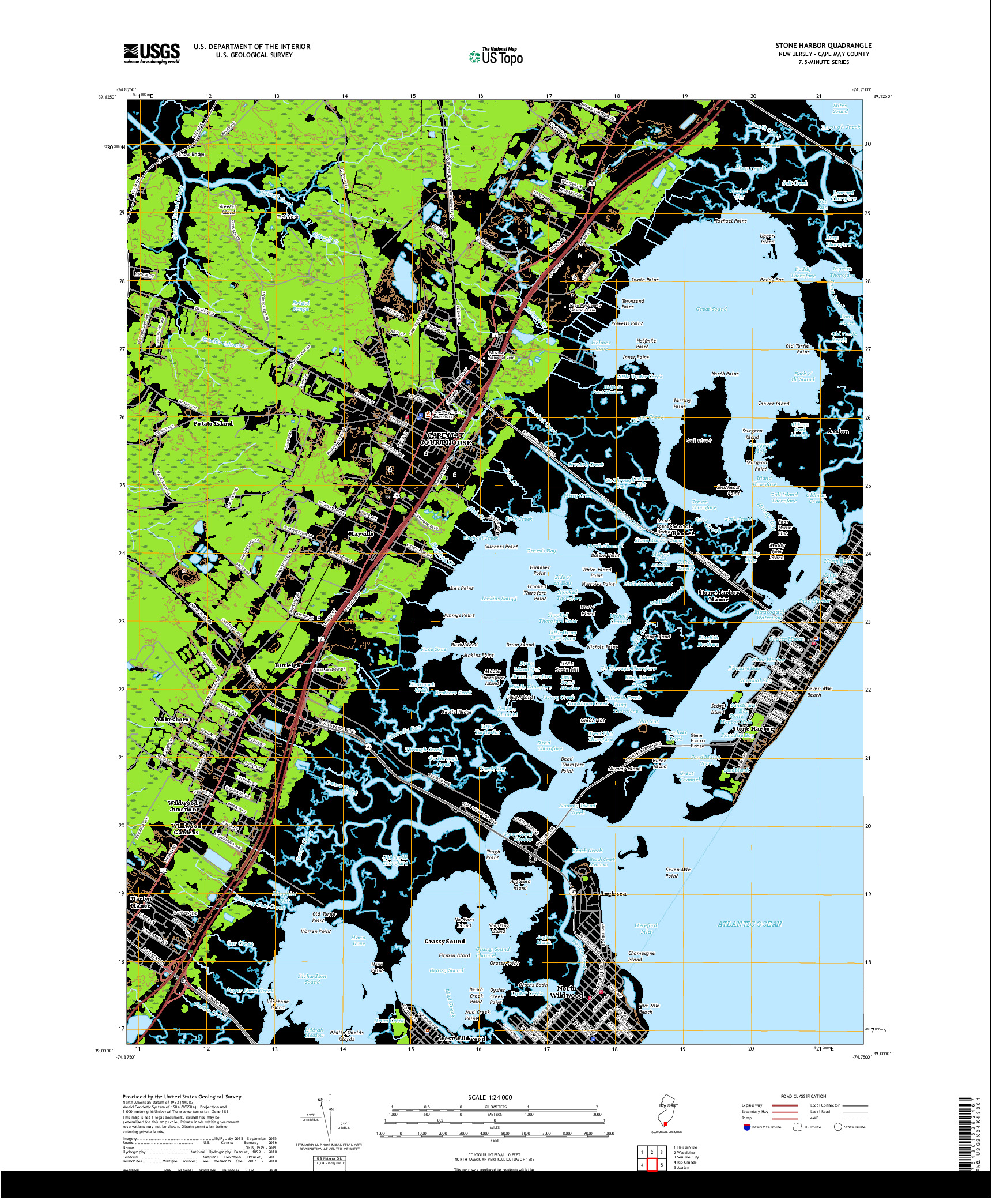 USGS US TOPO 7.5-MINUTE MAP FOR STONE HARBOR, NJ 2019