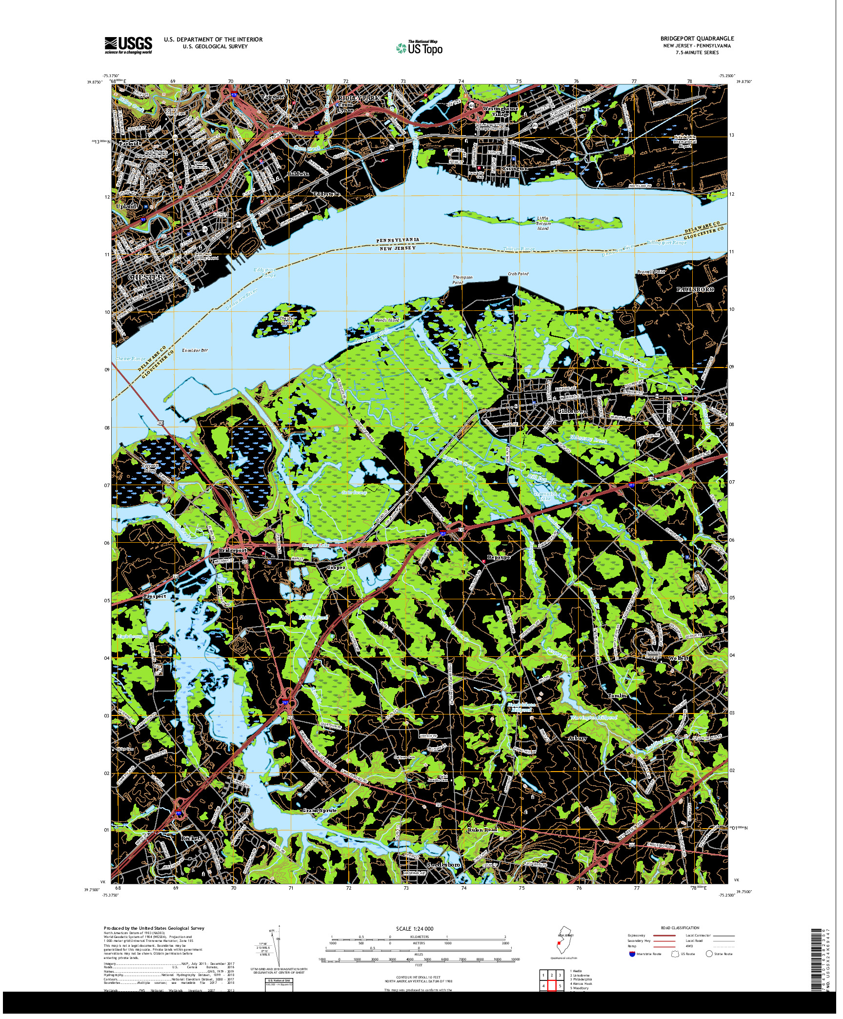 USGS US TOPO 7.5-MINUTE MAP FOR BRIDGEPORT, NJ,PA 2019