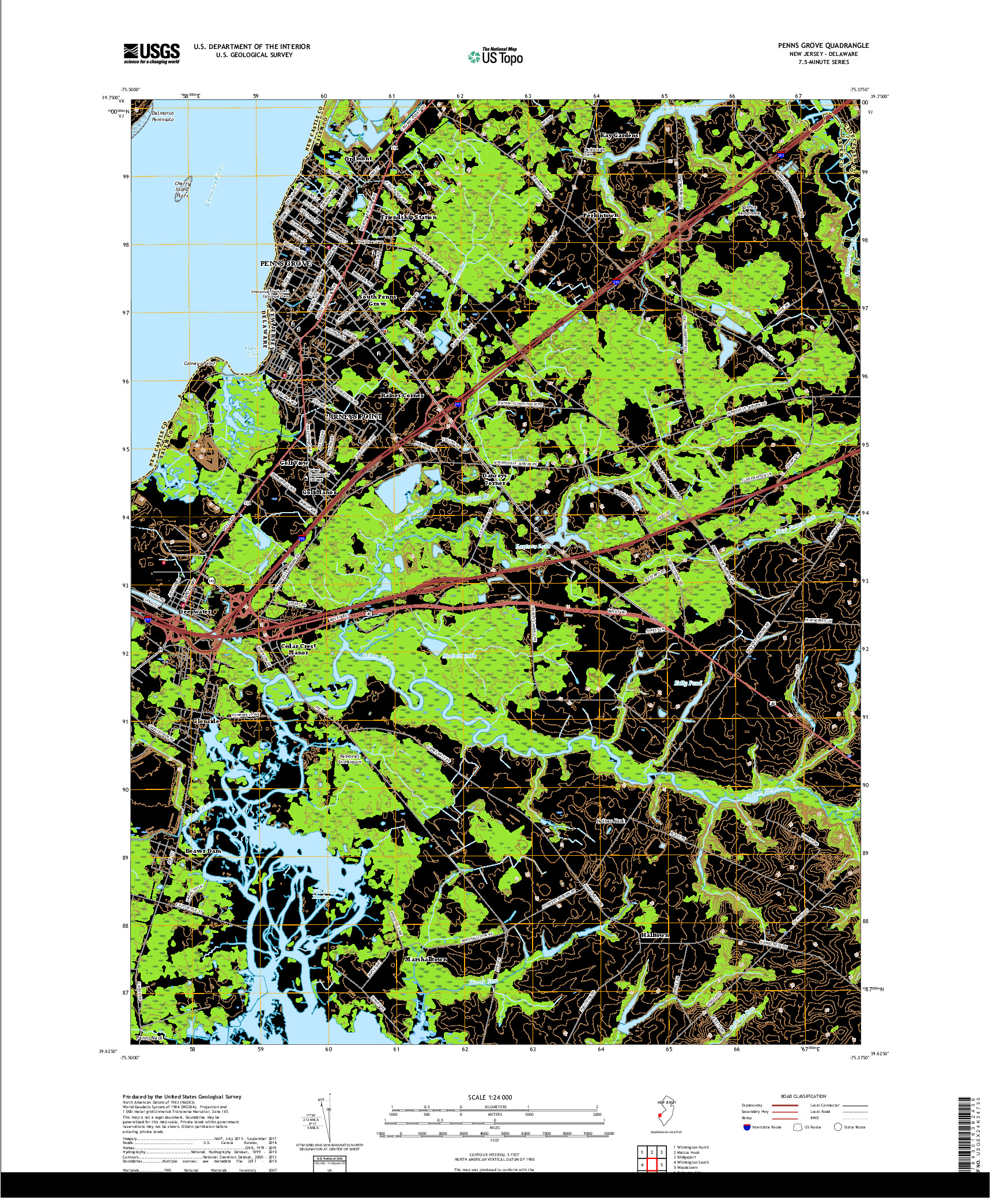 USGS US TOPO 7.5-MINUTE MAP FOR PENNS GROVE, NJ,DE 2019