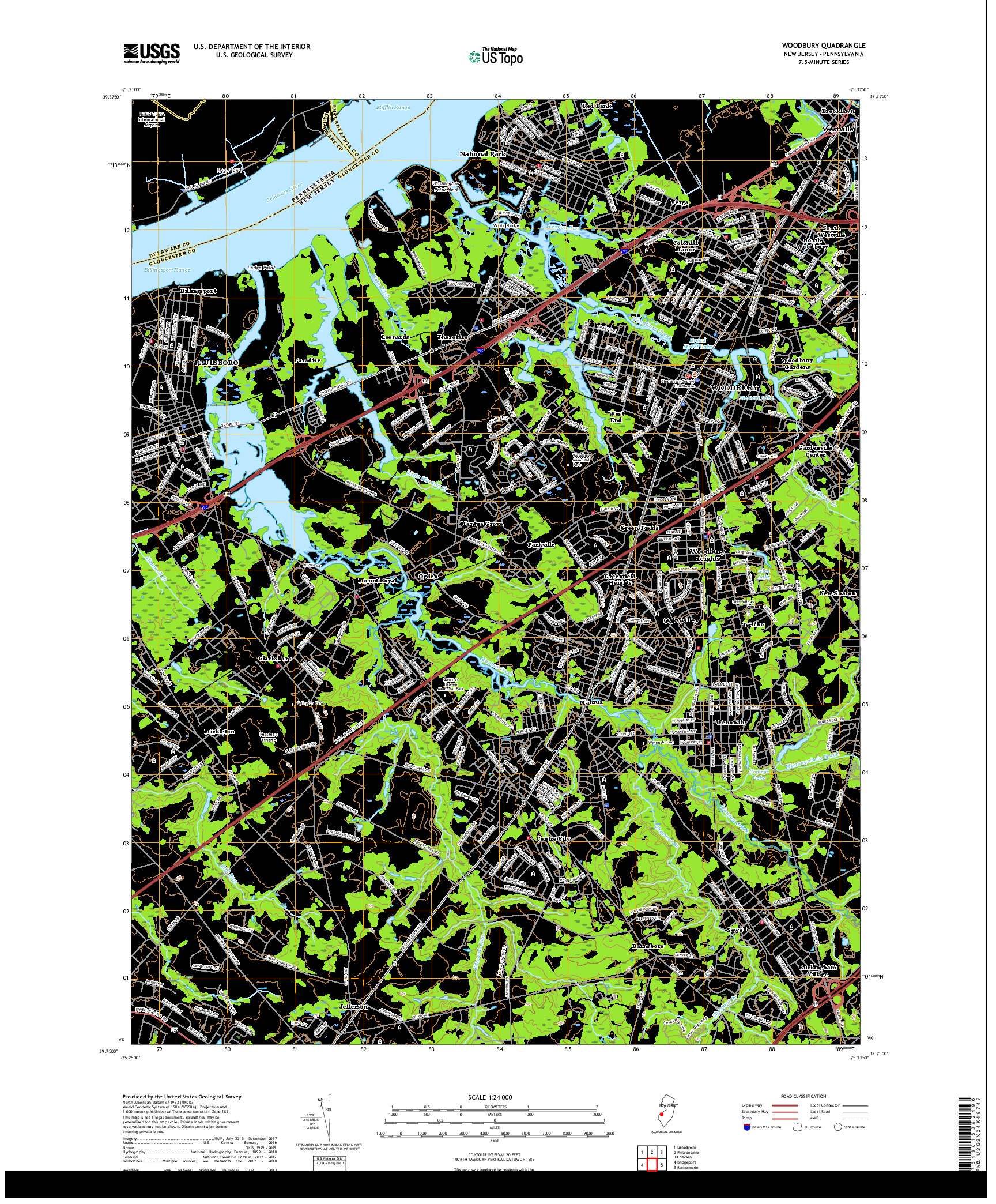 USGS US TOPO 7.5-MINUTE MAP FOR WOODBURY, NJ,PA 2019