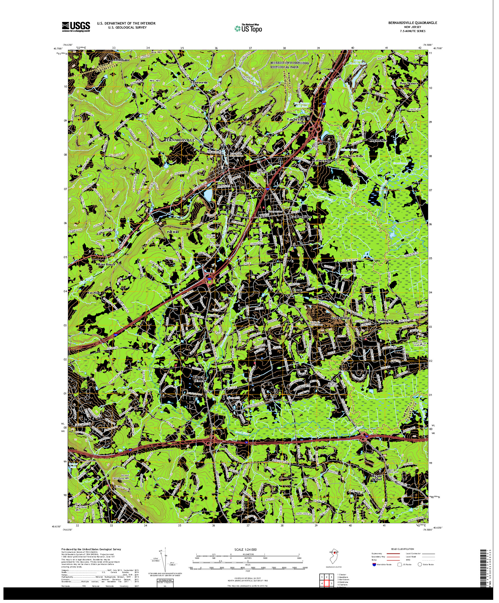 USGS US TOPO 7.5-MINUTE MAP FOR BERNARDSVILLE, NJ 2019