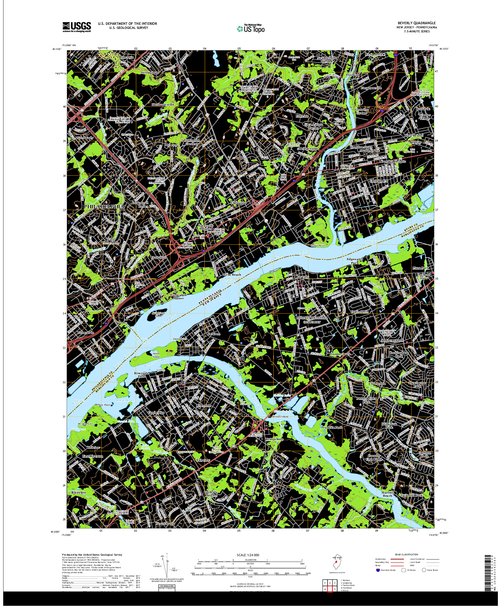 USGS US TOPO 7.5-MINUTE MAP FOR BEVERLY, NJ,PA 2019