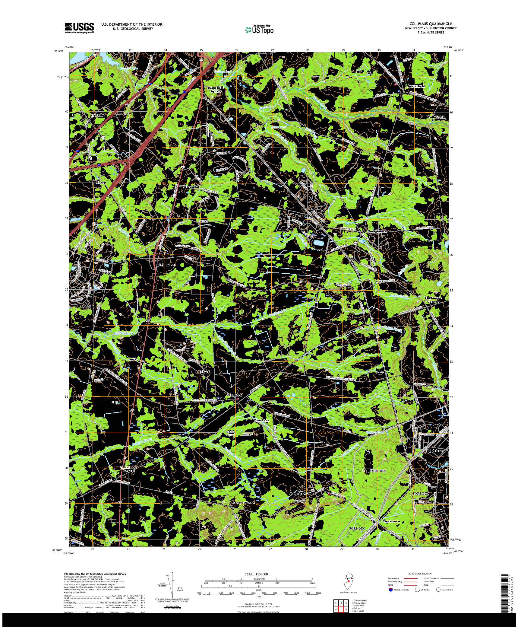 USGS US TOPO 7.5-MINUTE MAP FOR COLUMBUS, NJ 2019