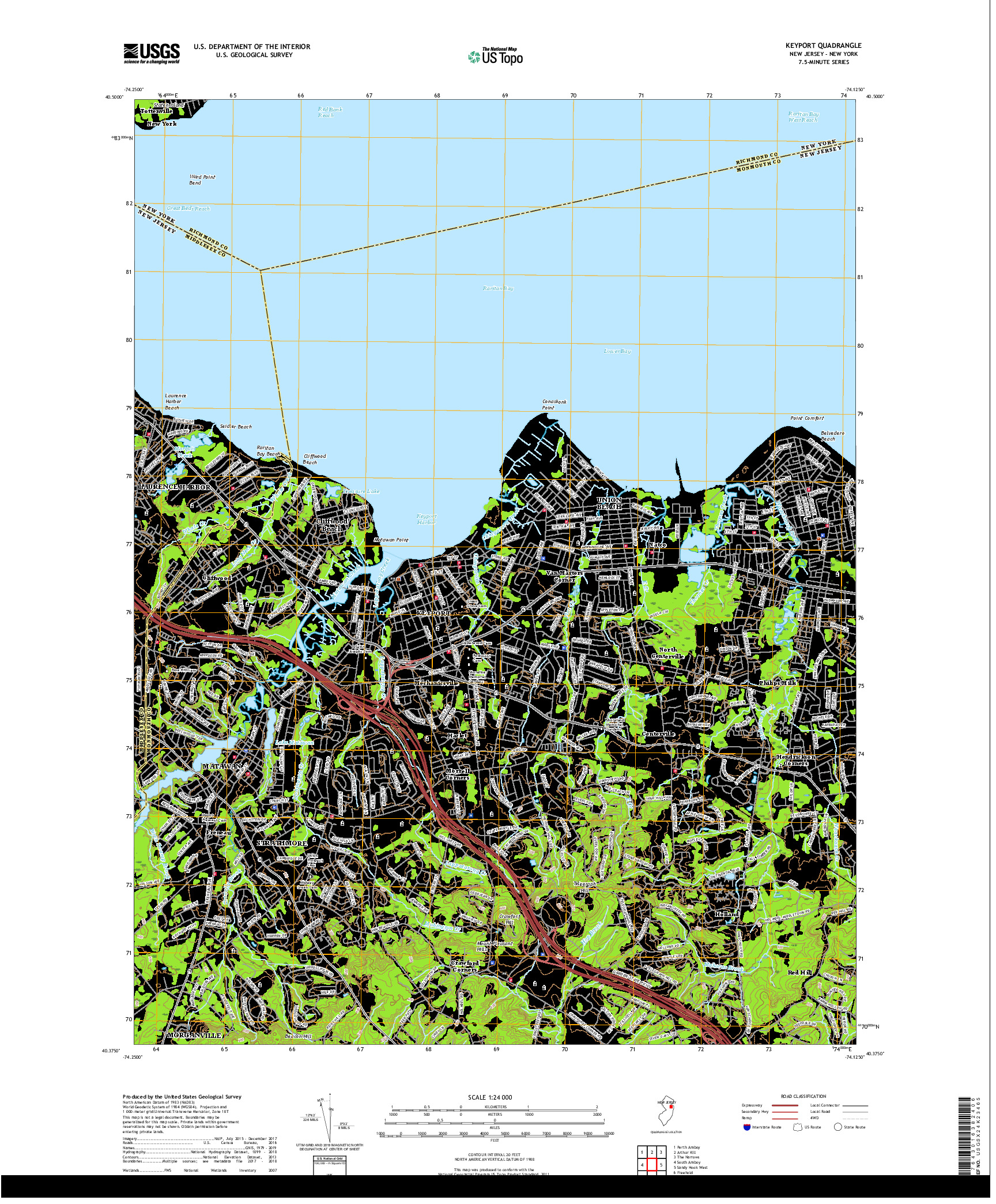 USGS US TOPO 7.5-MINUTE MAP FOR KEYPORT, NJ,NY 2019