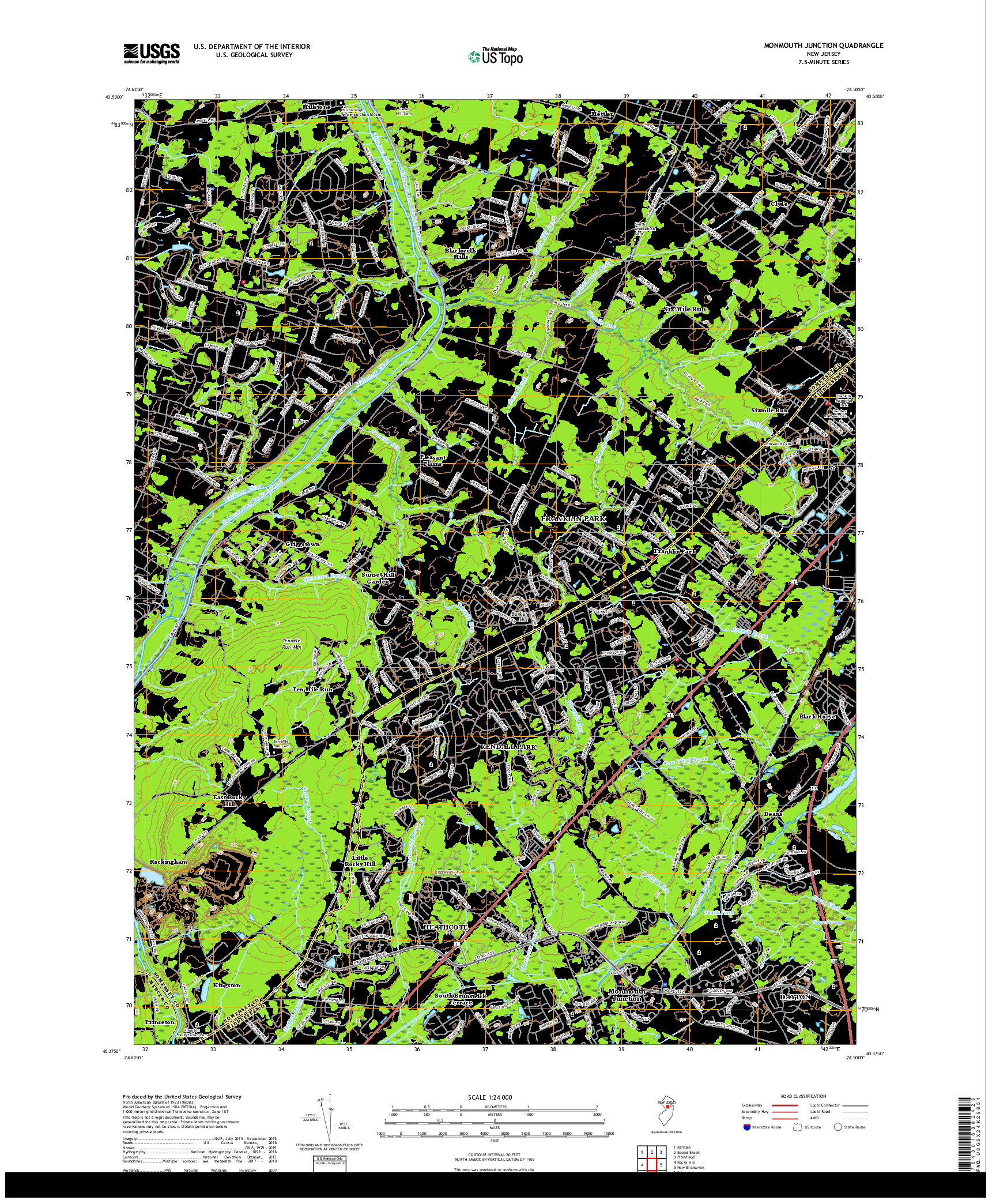 USGS US TOPO 7.5-MINUTE MAP FOR MONMOUTH JUNCTION, NJ 2019