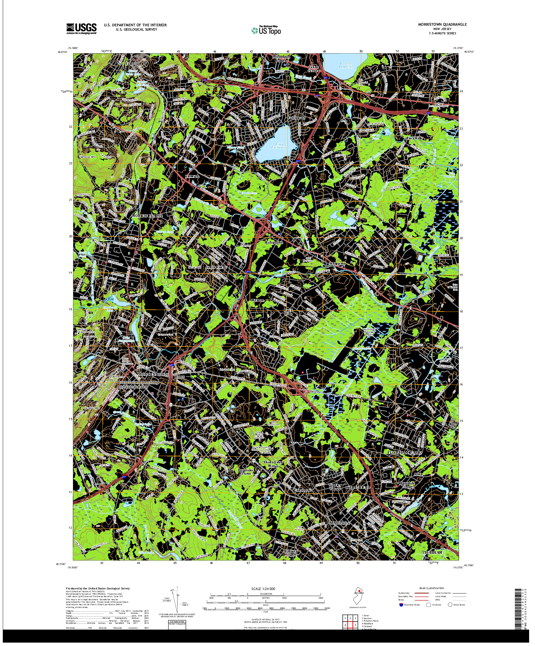 USGS US TOPO 7.5-MINUTE MAP FOR MORRISTOWN, NJ 2019