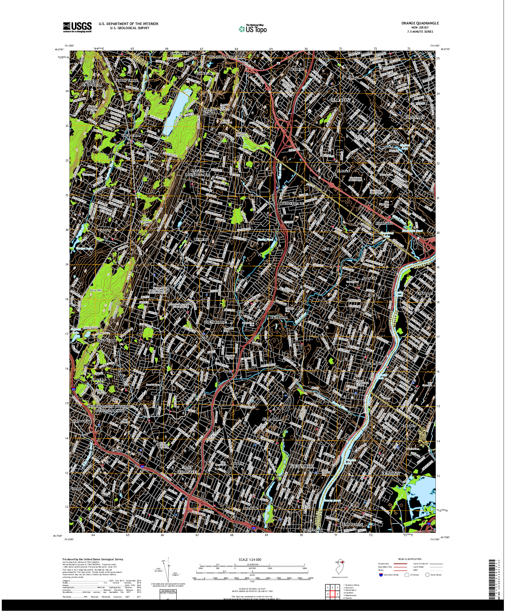 USGS US TOPO 7.5-MINUTE MAP FOR ORANGE, NJ 2019