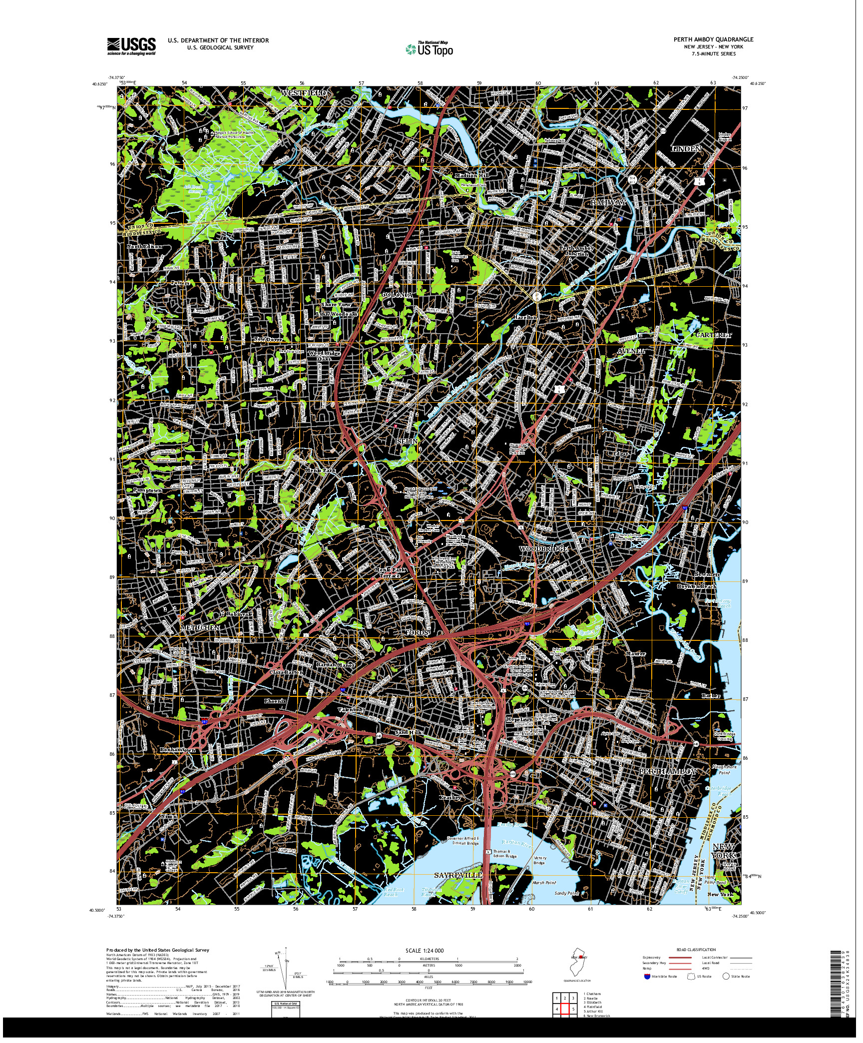 USGS US TOPO 7.5-MINUTE MAP FOR PERTH AMBOY, NJ,NY 2019