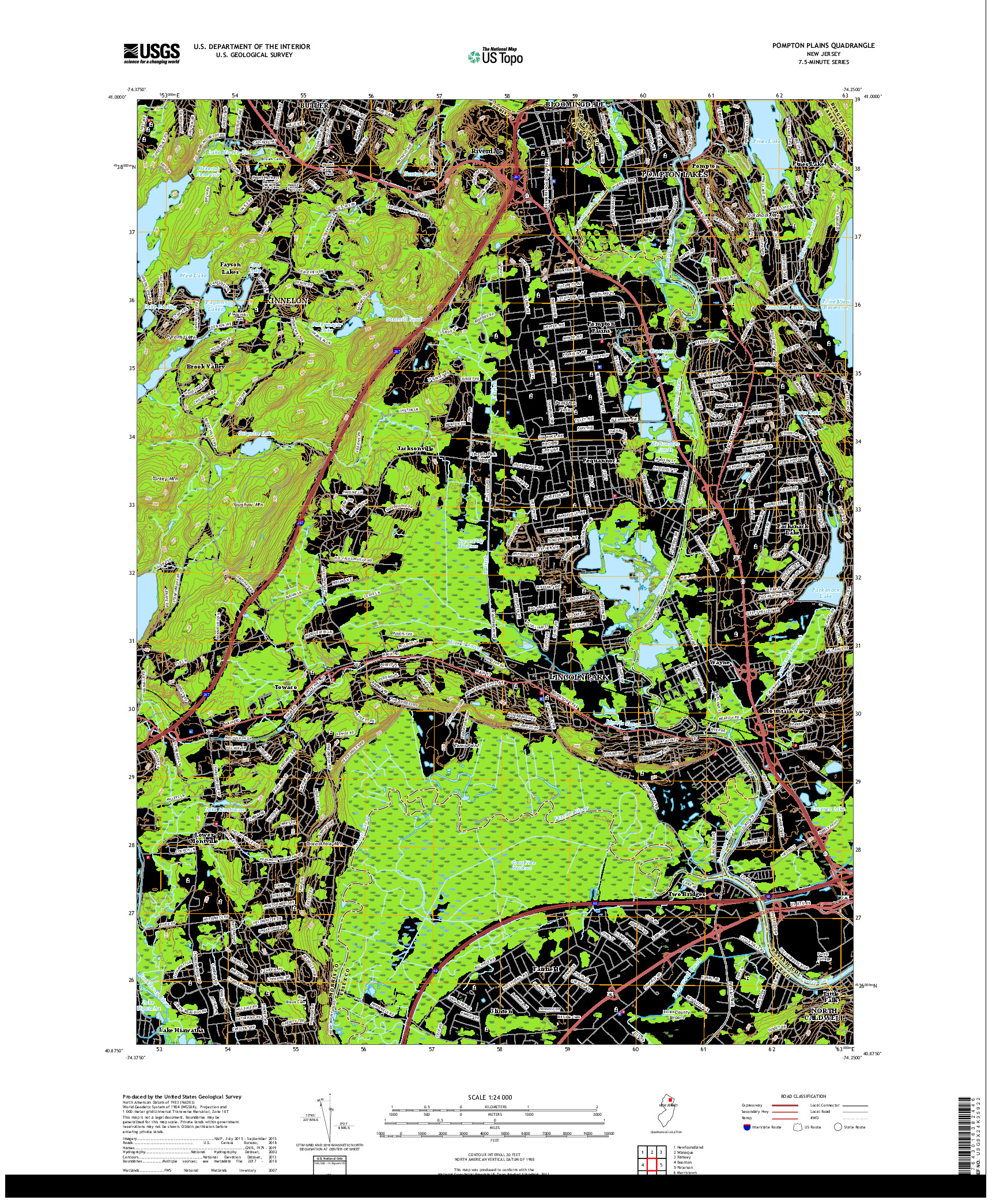 USGS US TOPO 7.5-MINUTE MAP FOR POMPTON PLAINS, NJ 2019