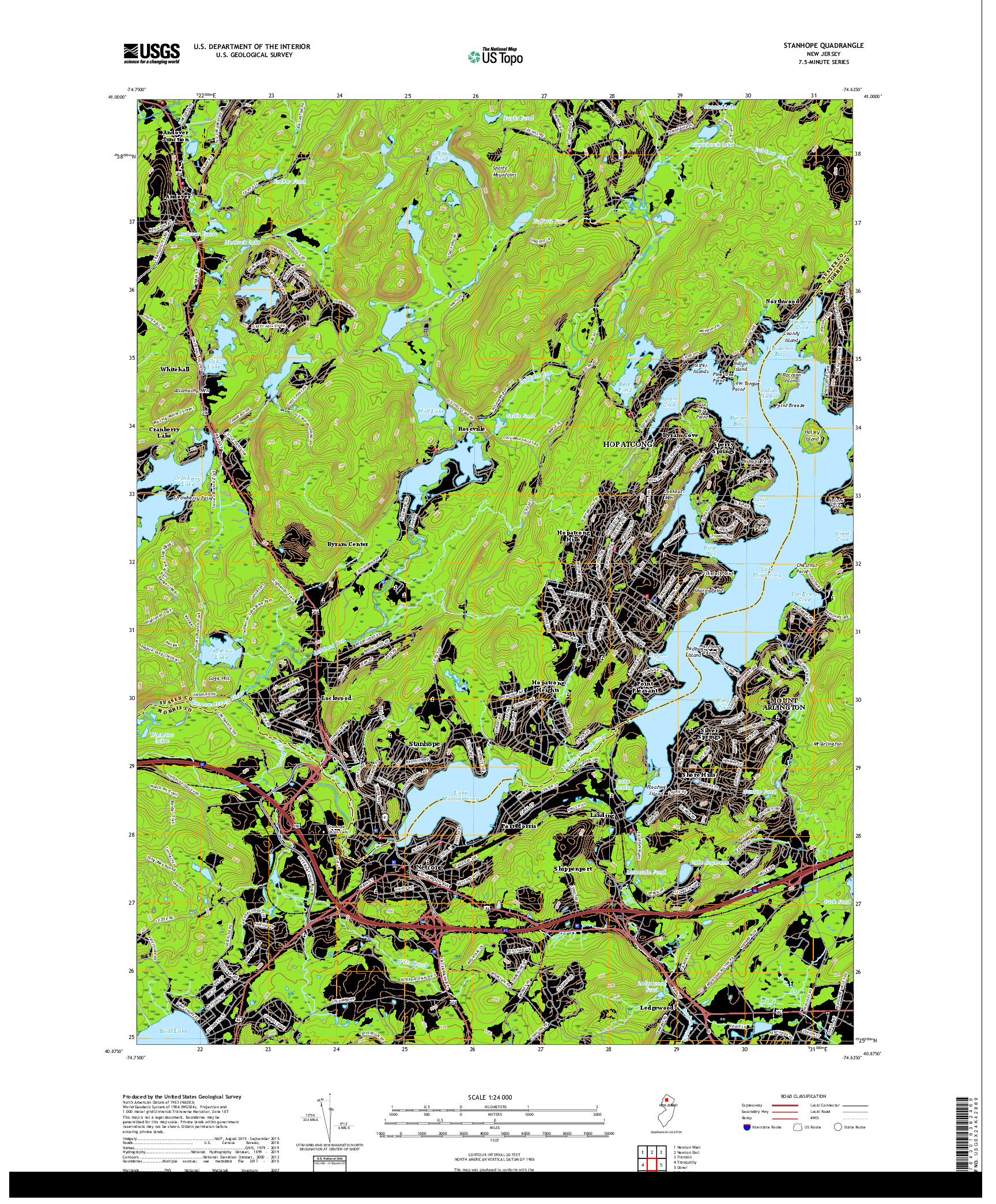 USGS US TOPO 7.5-MINUTE MAP FOR STANHOPE, NJ 2019