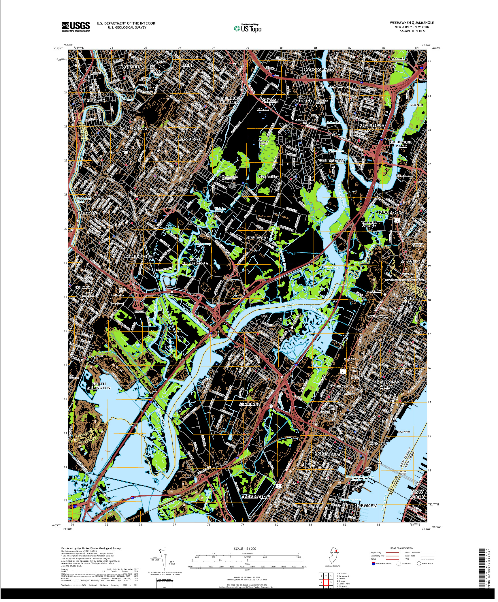 USGS US TOPO 7.5-MINUTE MAP FOR WEEHAWKEN, NJ,NY 2019