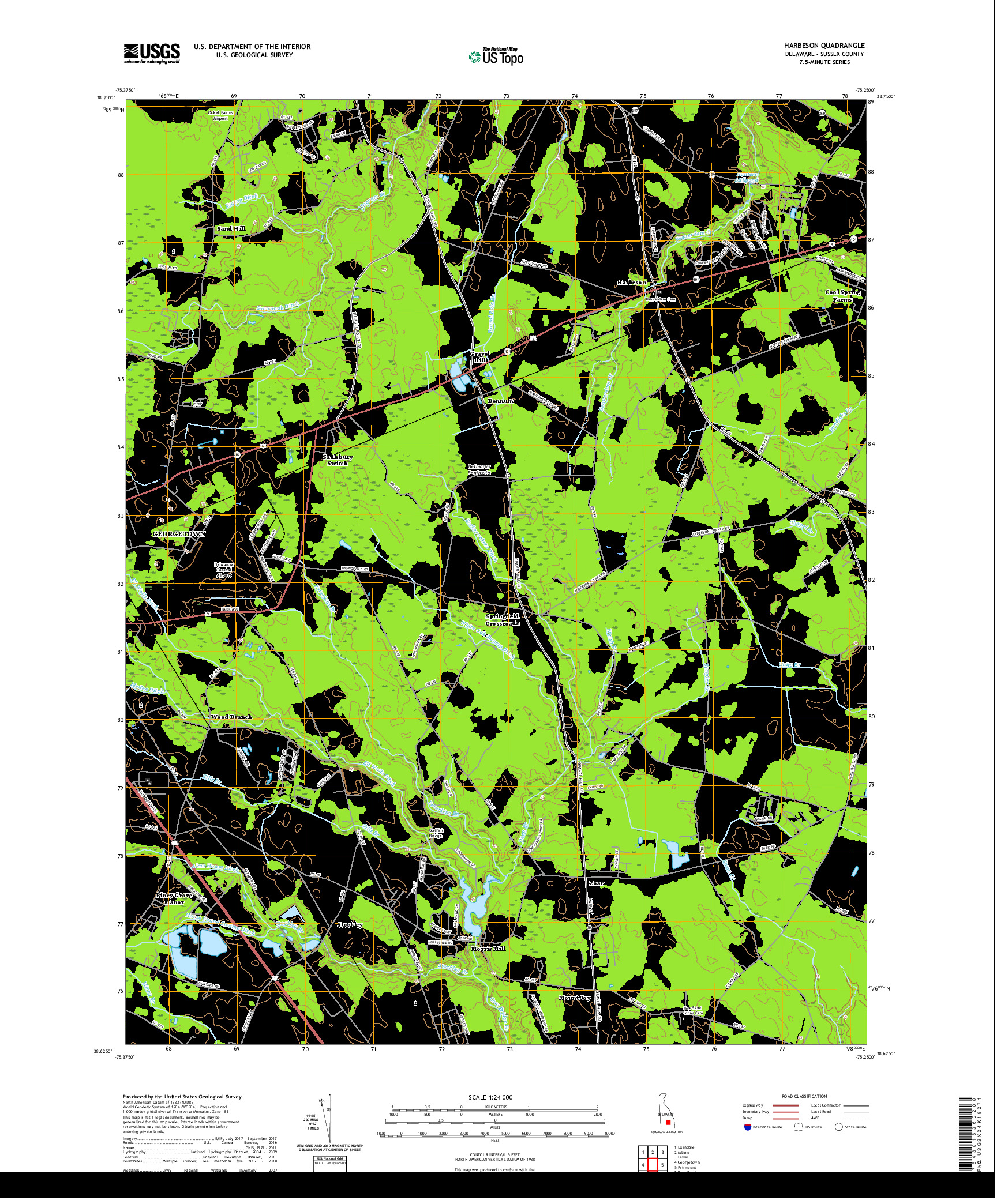 USGS US TOPO 7.5-MINUTE MAP FOR HARBESON, DE 2019