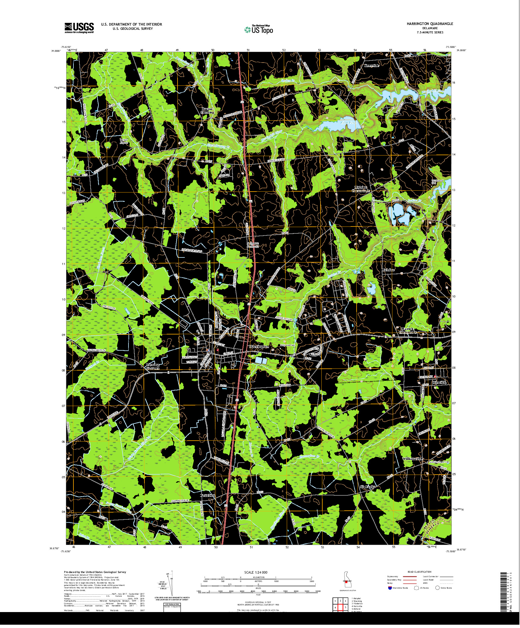 USGS US TOPO 7.5-MINUTE MAP FOR HARRINGTON, DE 2019