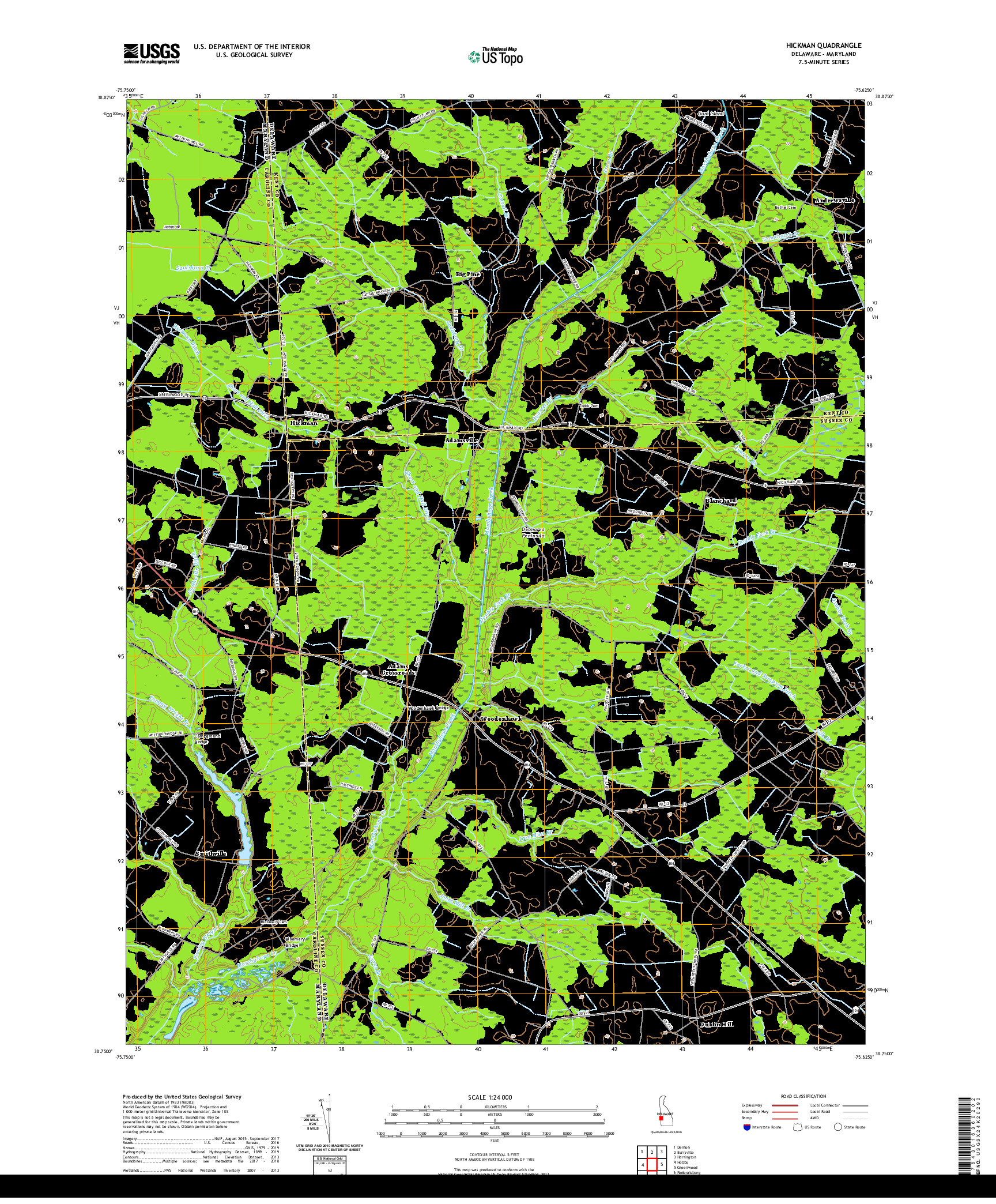 USGS US TOPO 7.5-MINUTE MAP FOR HICKMAN, DE,MD 2019