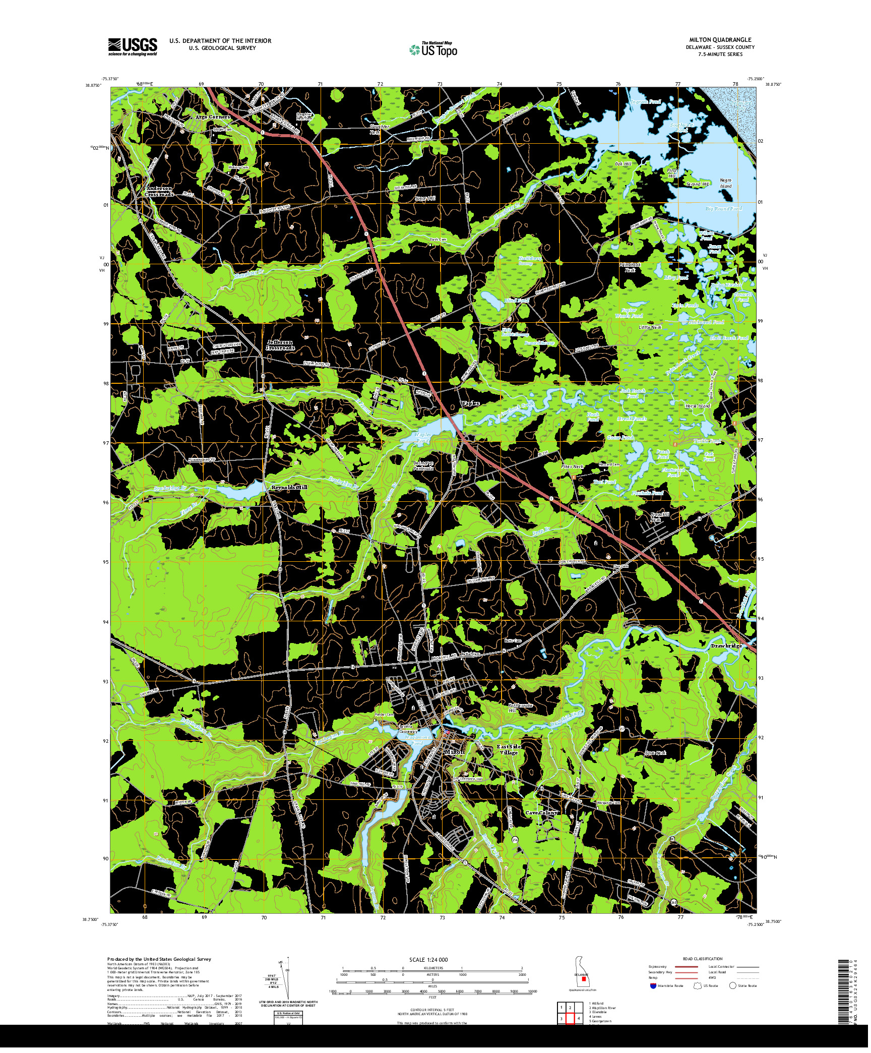 USGS US TOPO 7.5-MINUTE MAP FOR MILTON, DE 2019