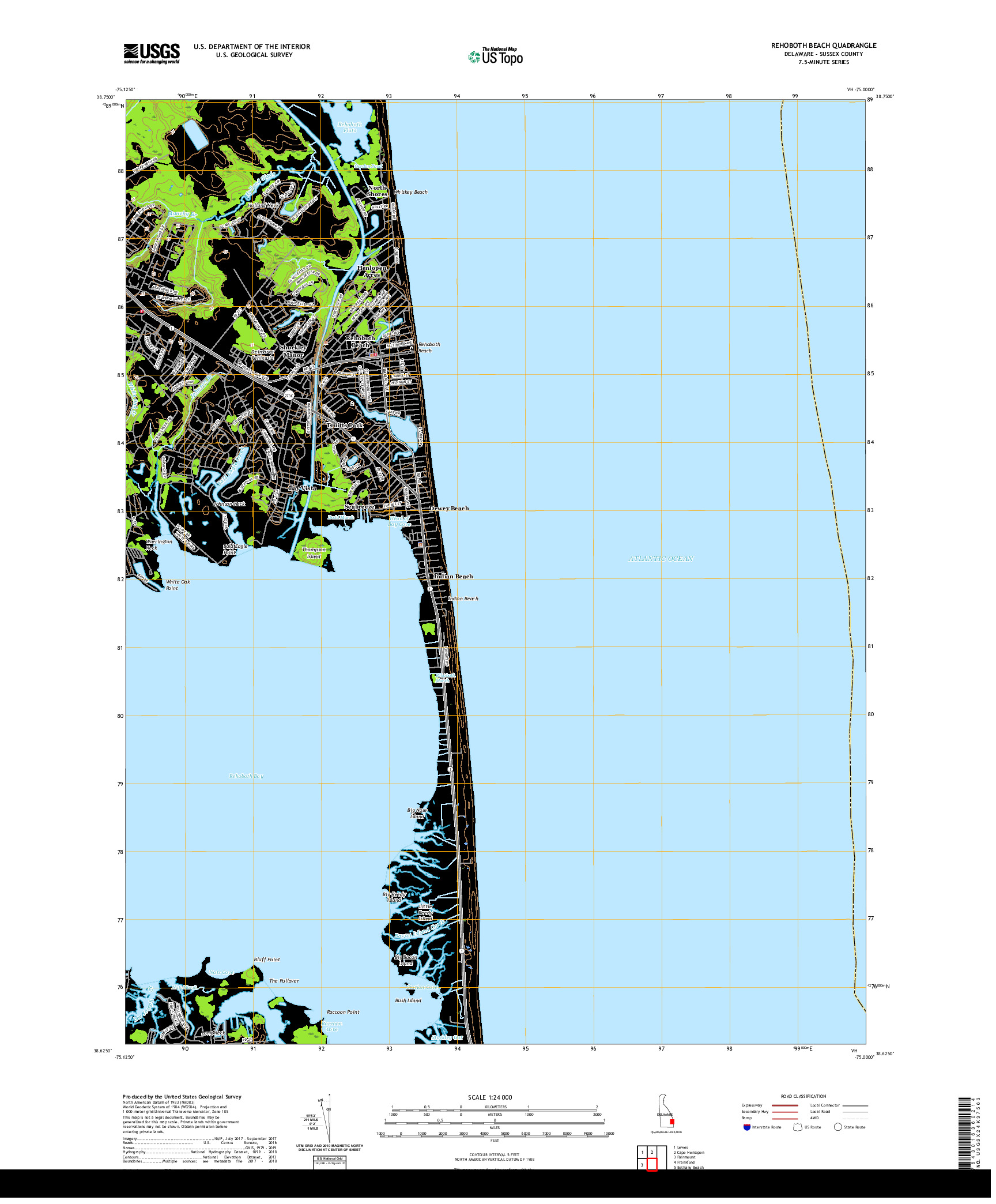 USGS US TOPO 7.5-MINUTE MAP FOR REHOBOTH BEACH, DE 2019