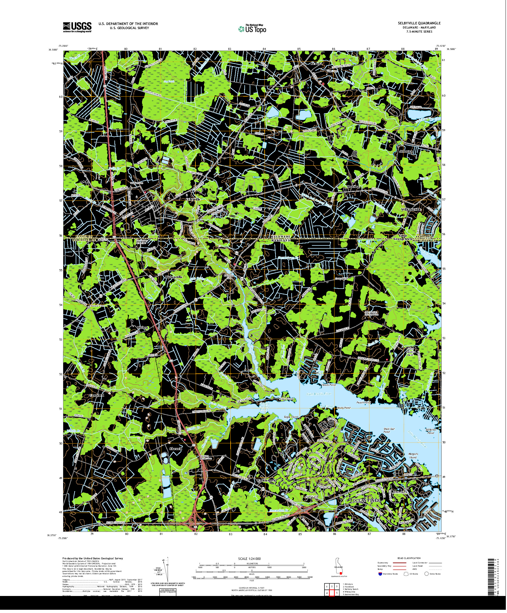 USGS US TOPO 7.5-MINUTE MAP FOR SELBYVILLE, DE,MD 2019