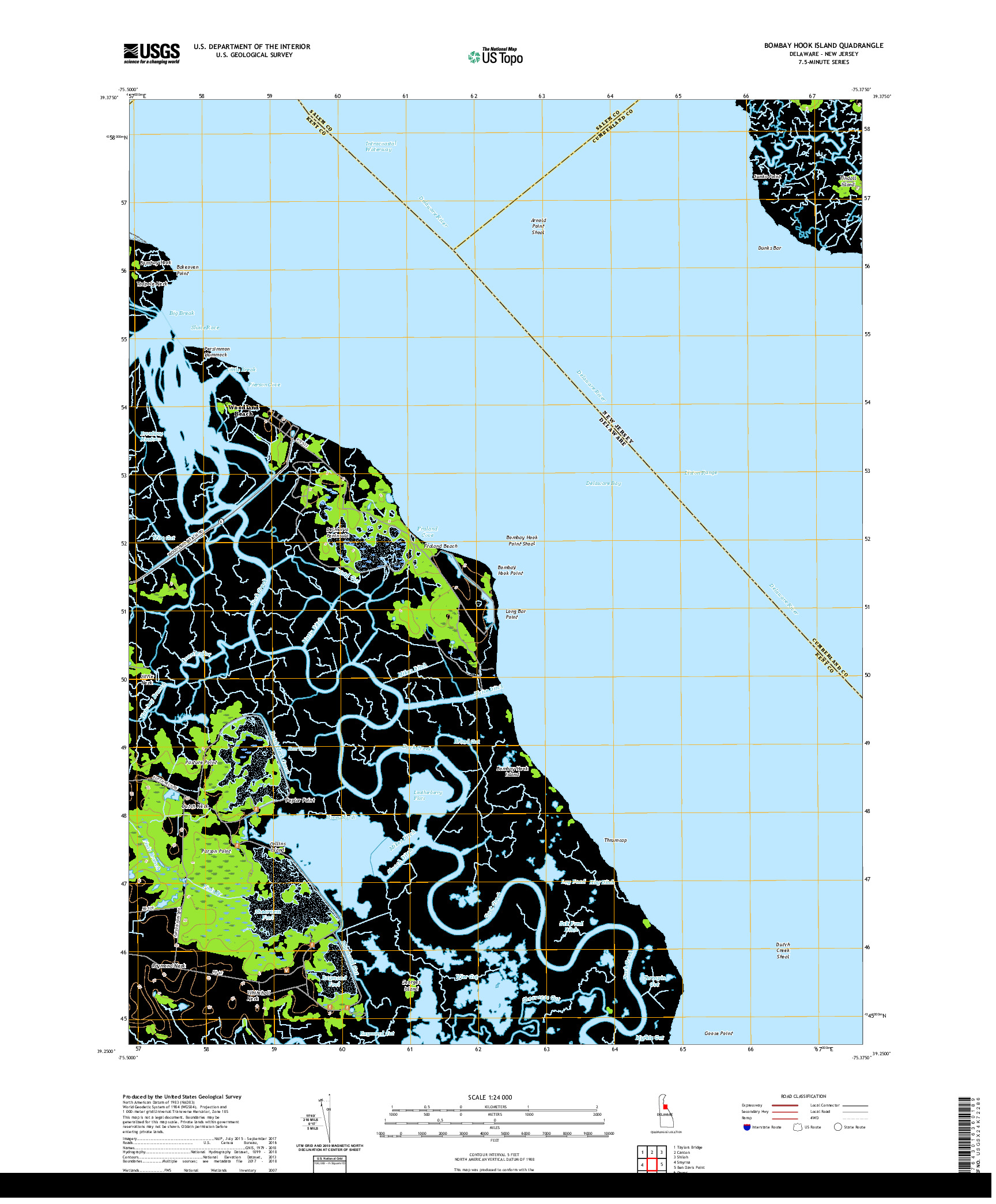 USGS US TOPO 7.5-MINUTE MAP FOR BOMBAY HOOK ISLAND, DE,NJ 2019