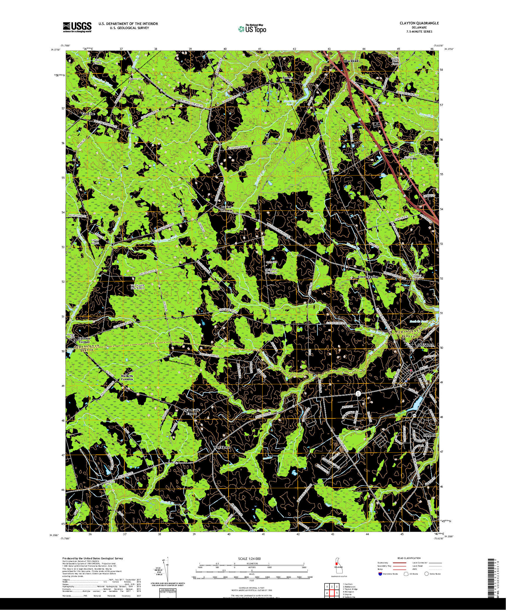 USGS US TOPO 7.5-MINUTE MAP FOR CLAYTON, DE 2019