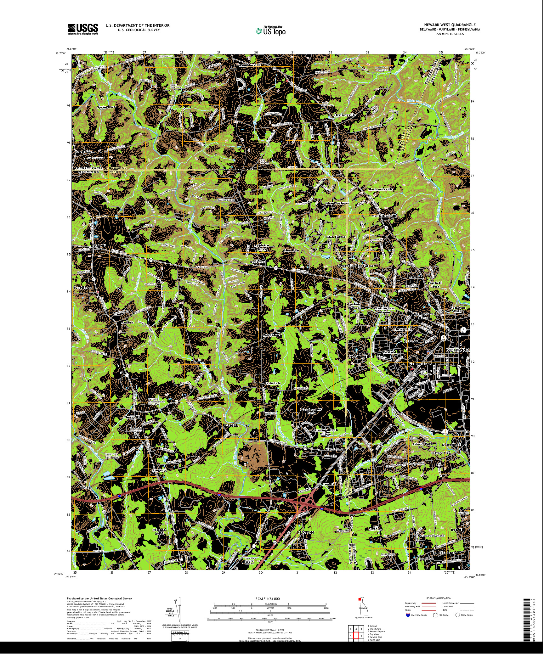 USGS US TOPO 7.5-MINUTE MAP FOR NEWARK WEST, DE,MD,PA 2019