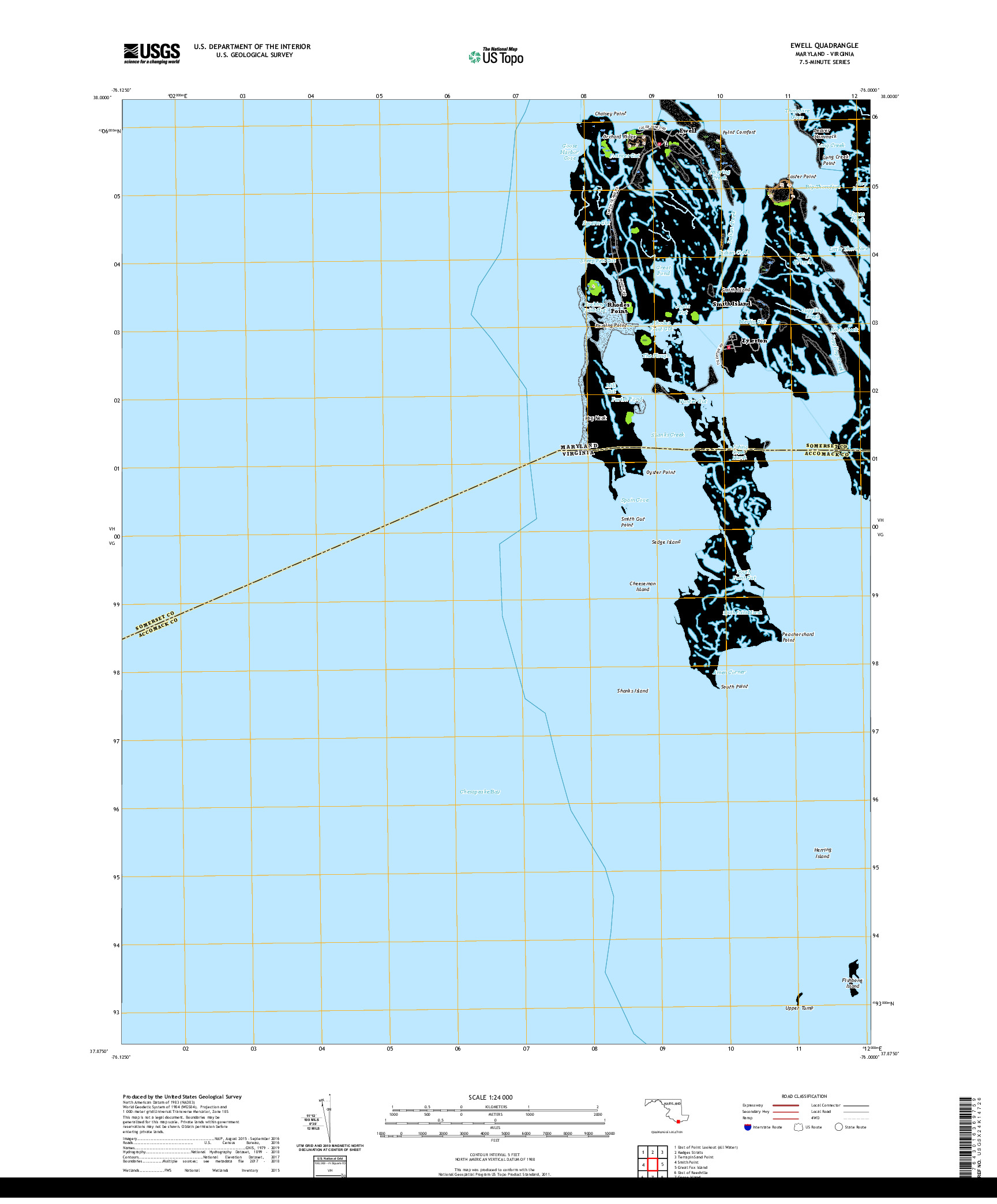 USGS US TOPO 7.5-MINUTE MAP FOR EWELL, MD,VA 2019