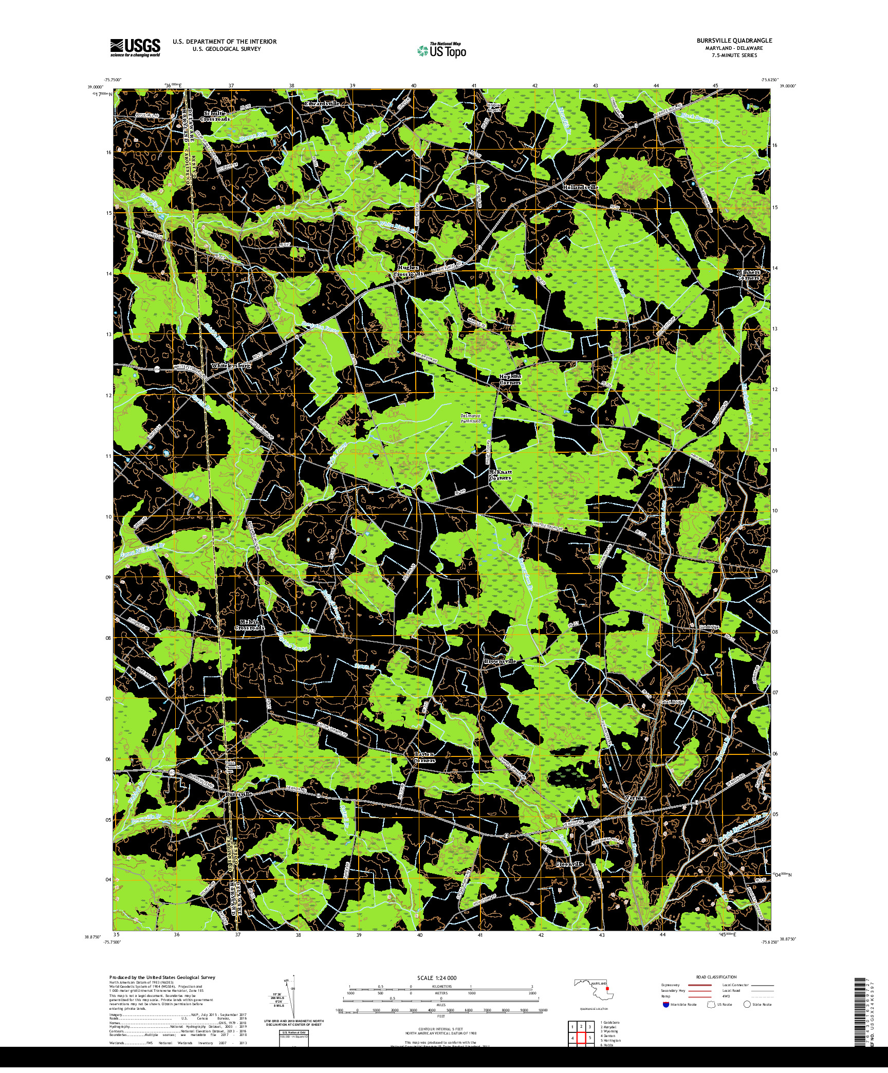 USGS US TOPO 7.5-MINUTE MAP FOR BURRSVILLE, MD,DE 2019