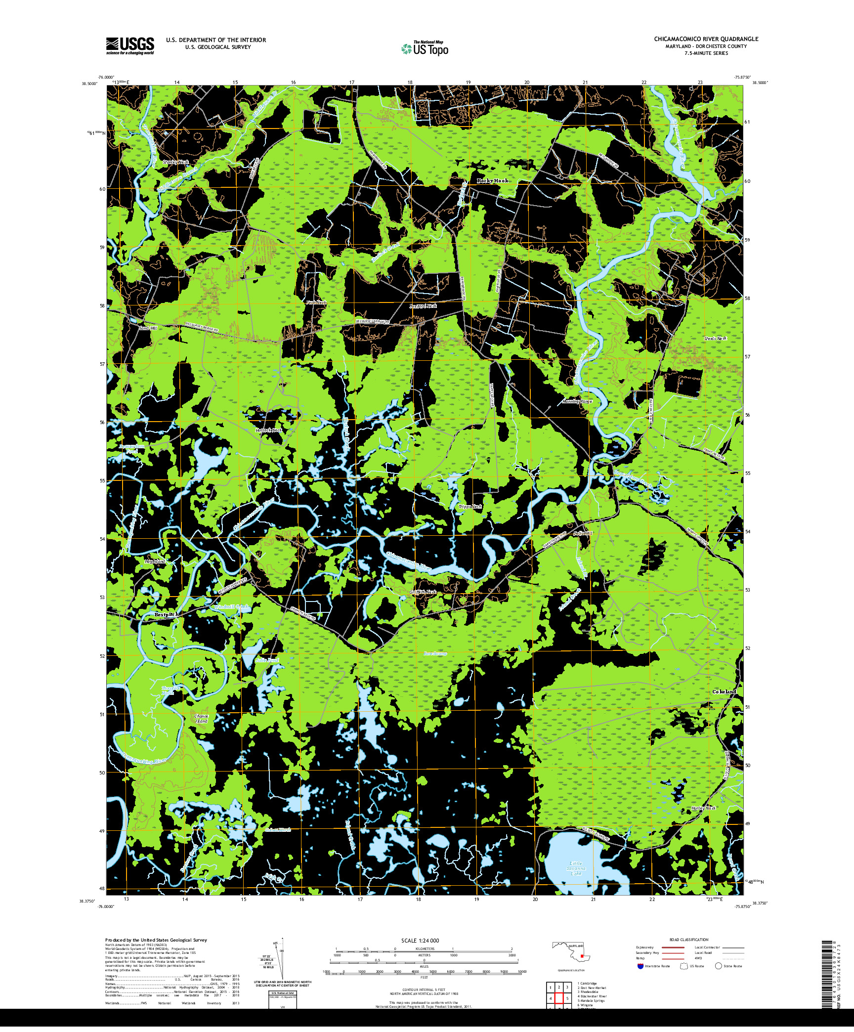 USGS US TOPO 7.5-MINUTE MAP FOR CHICAMACOMICO RIVER, MD 2019