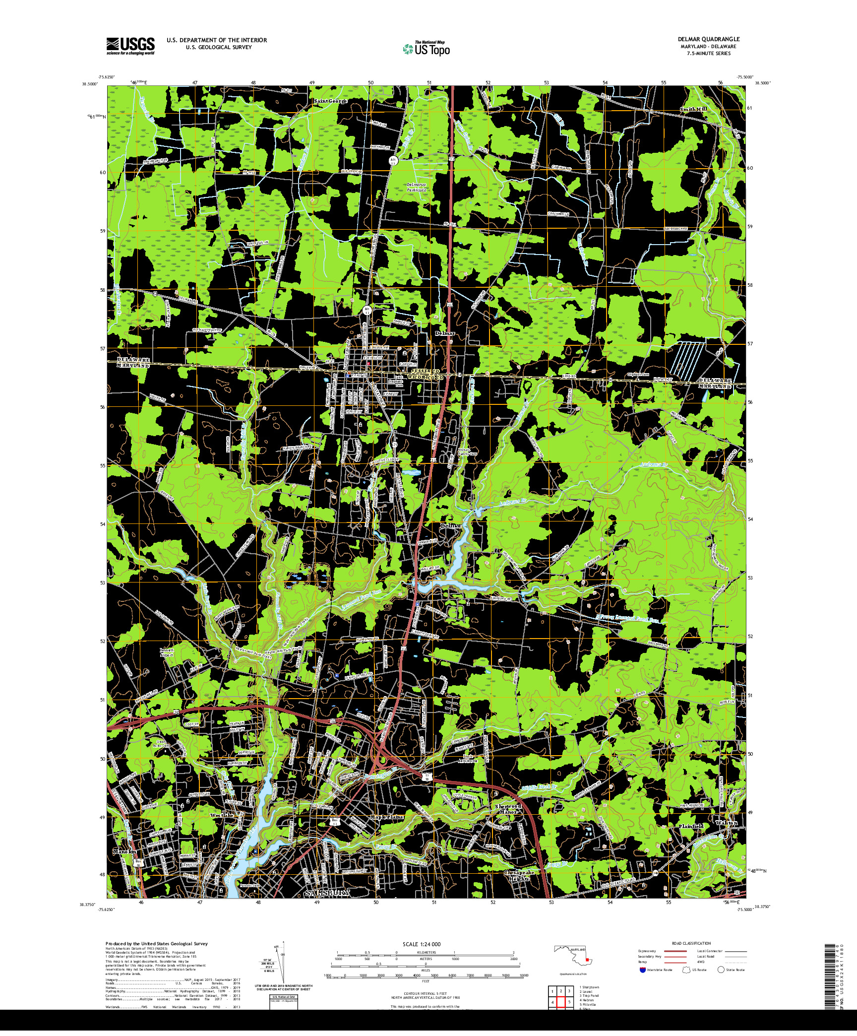 USGS US TOPO 7.5-MINUTE MAP FOR DELMAR, MD,DE 2019