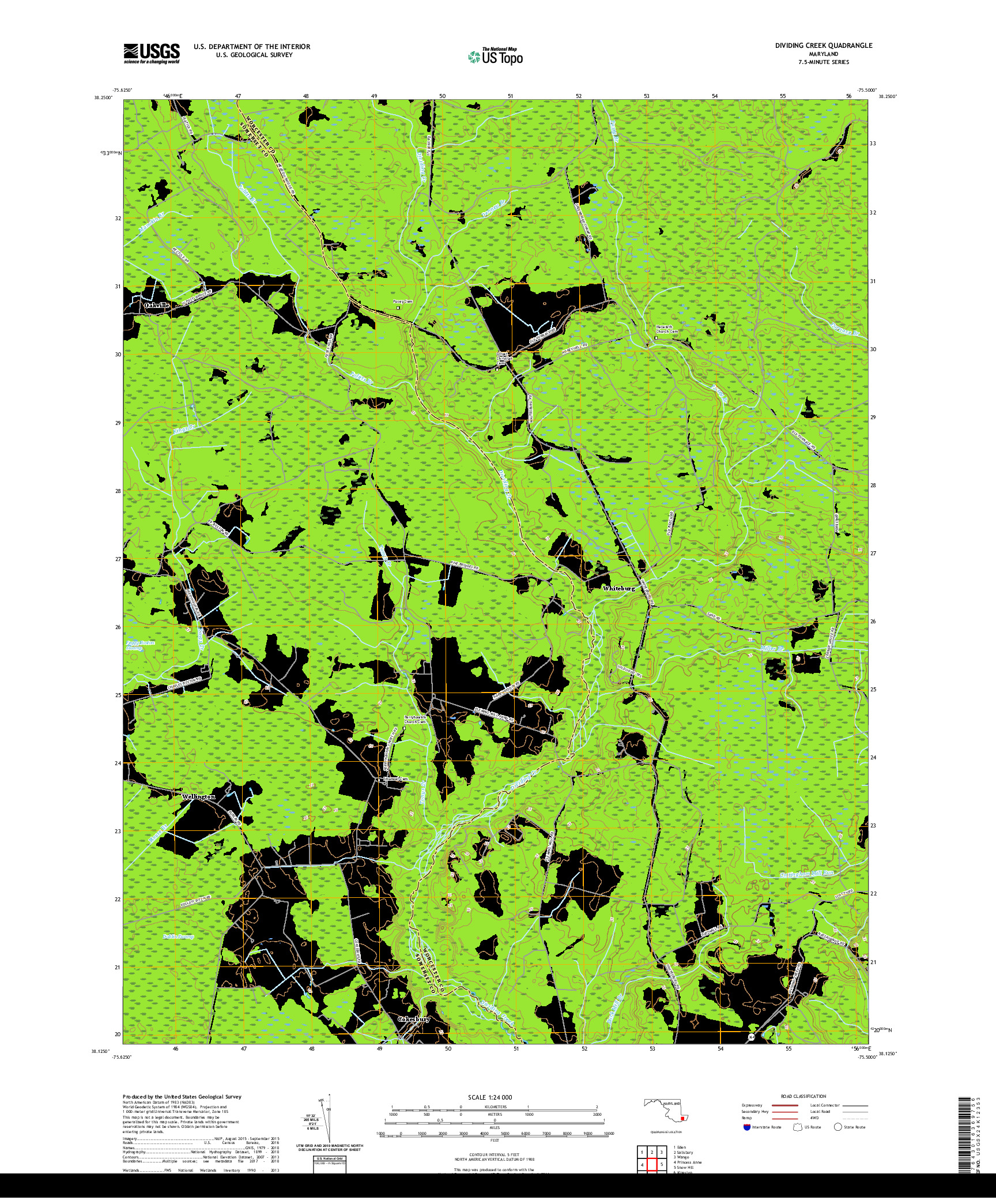 USGS US TOPO 7.5-MINUTE MAP FOR DIVIDING CREEK, MD 2019