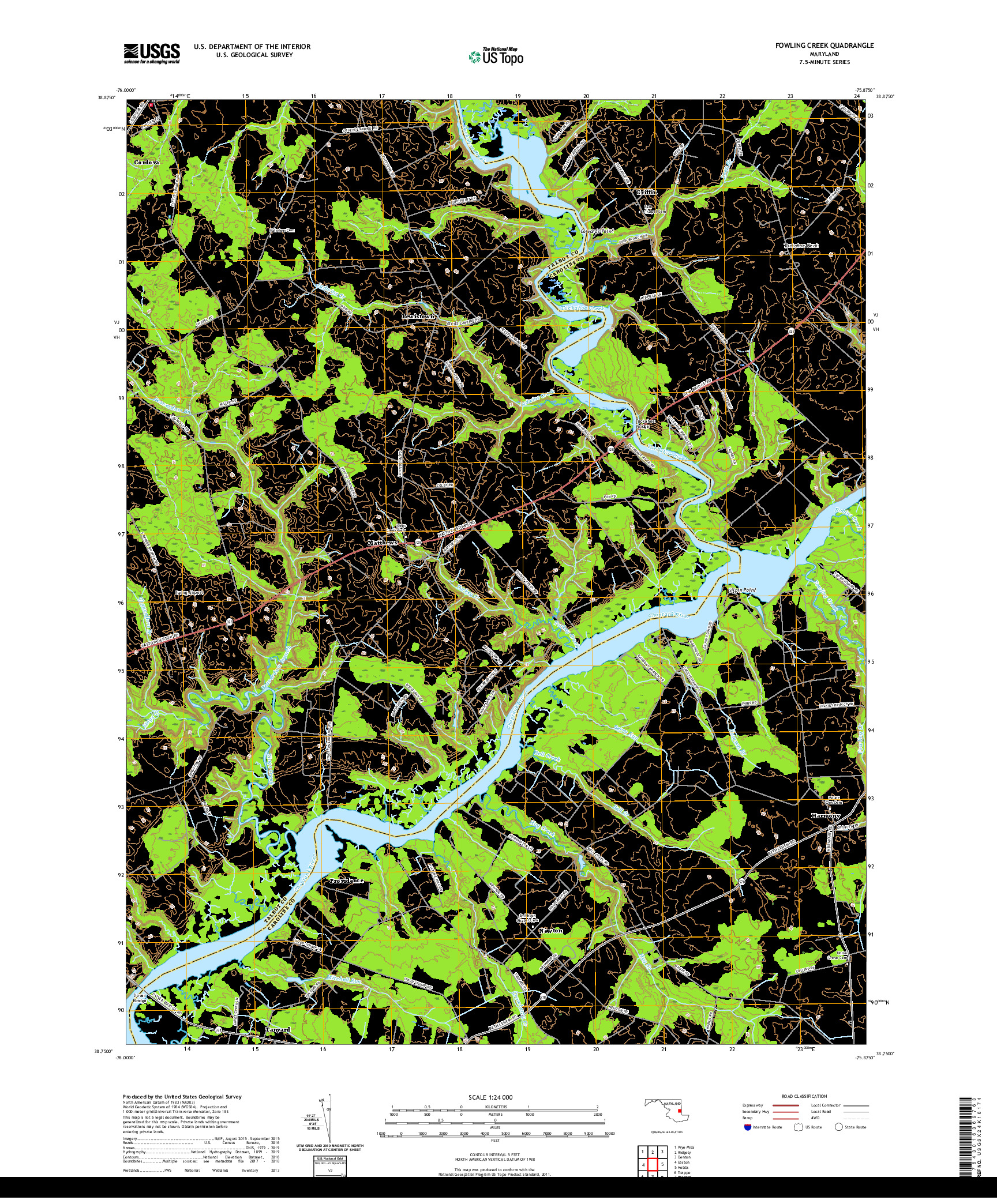 USGS US TOPO 7.5-MINUTE MAP FOR FOWLING CREEK, MD 2019