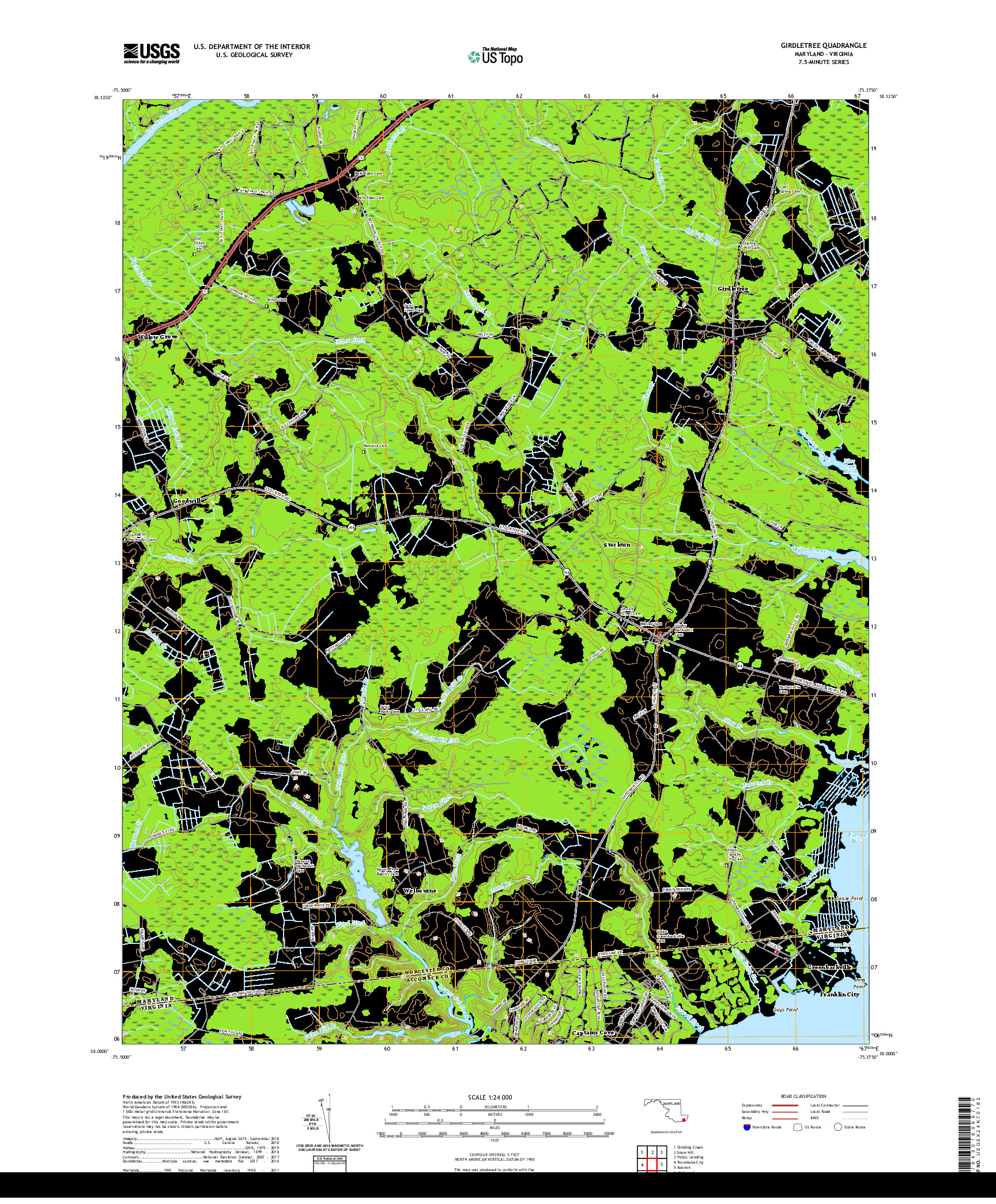 USGS US TOPO 7.5-MINUTE MAP FOR GIRDLETREE, MD,VA 2019