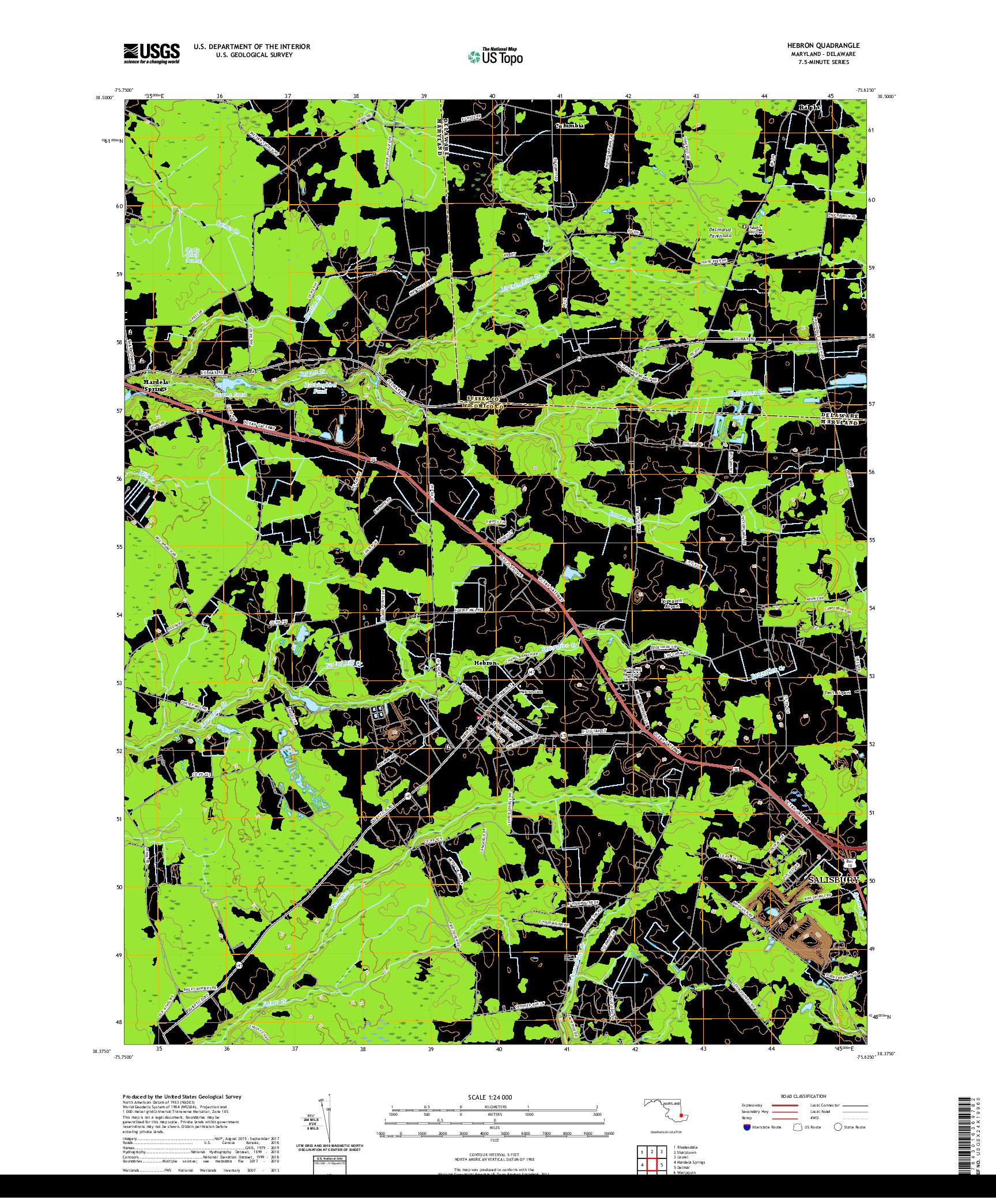 USGS US TOPO 7.5-MINUTE MAP FOR HEBRON, MD,DE 2019