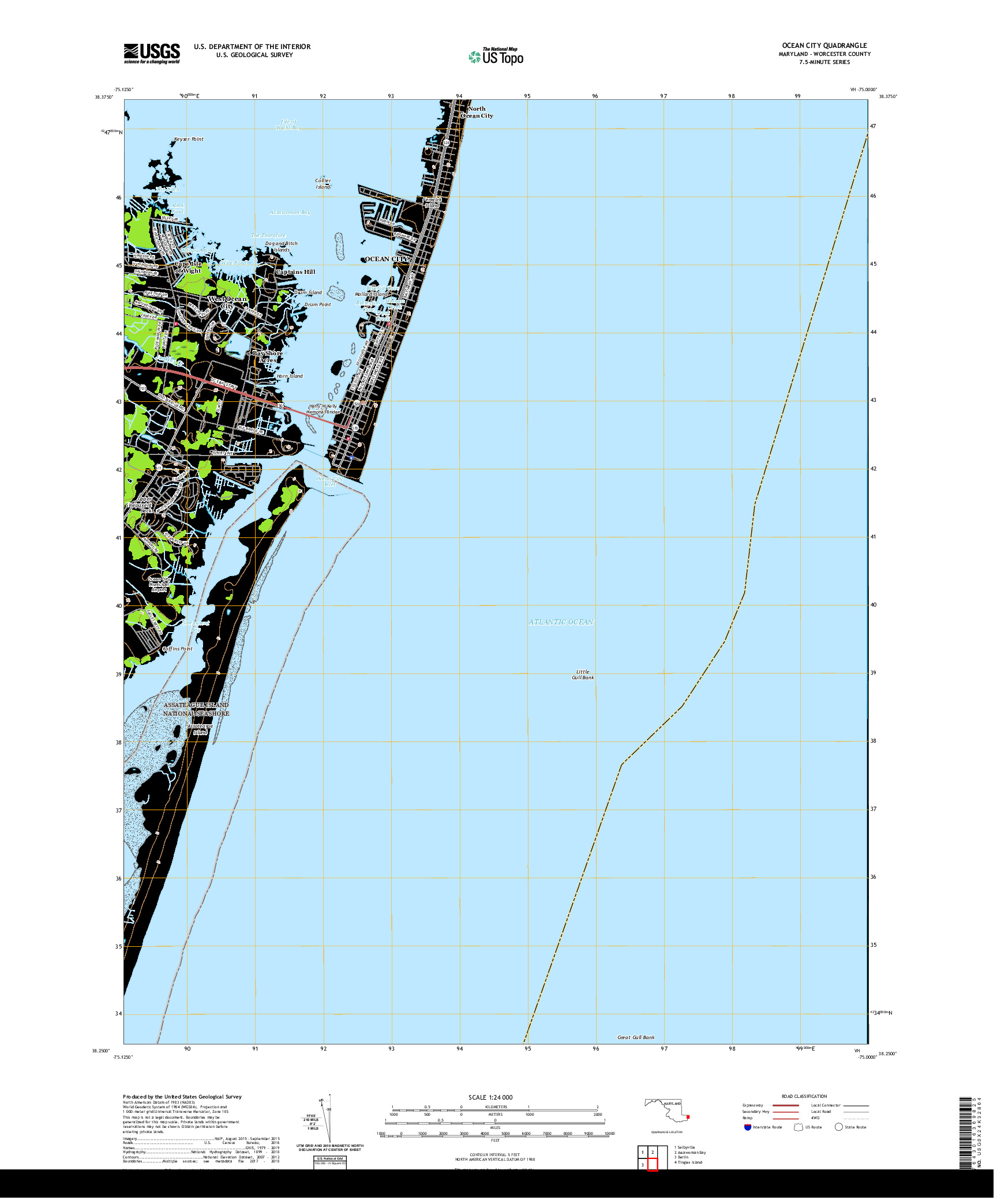 USGS US TOPO 7.5-MINUTE MAP FOR OCEAN CITY, MD 2019