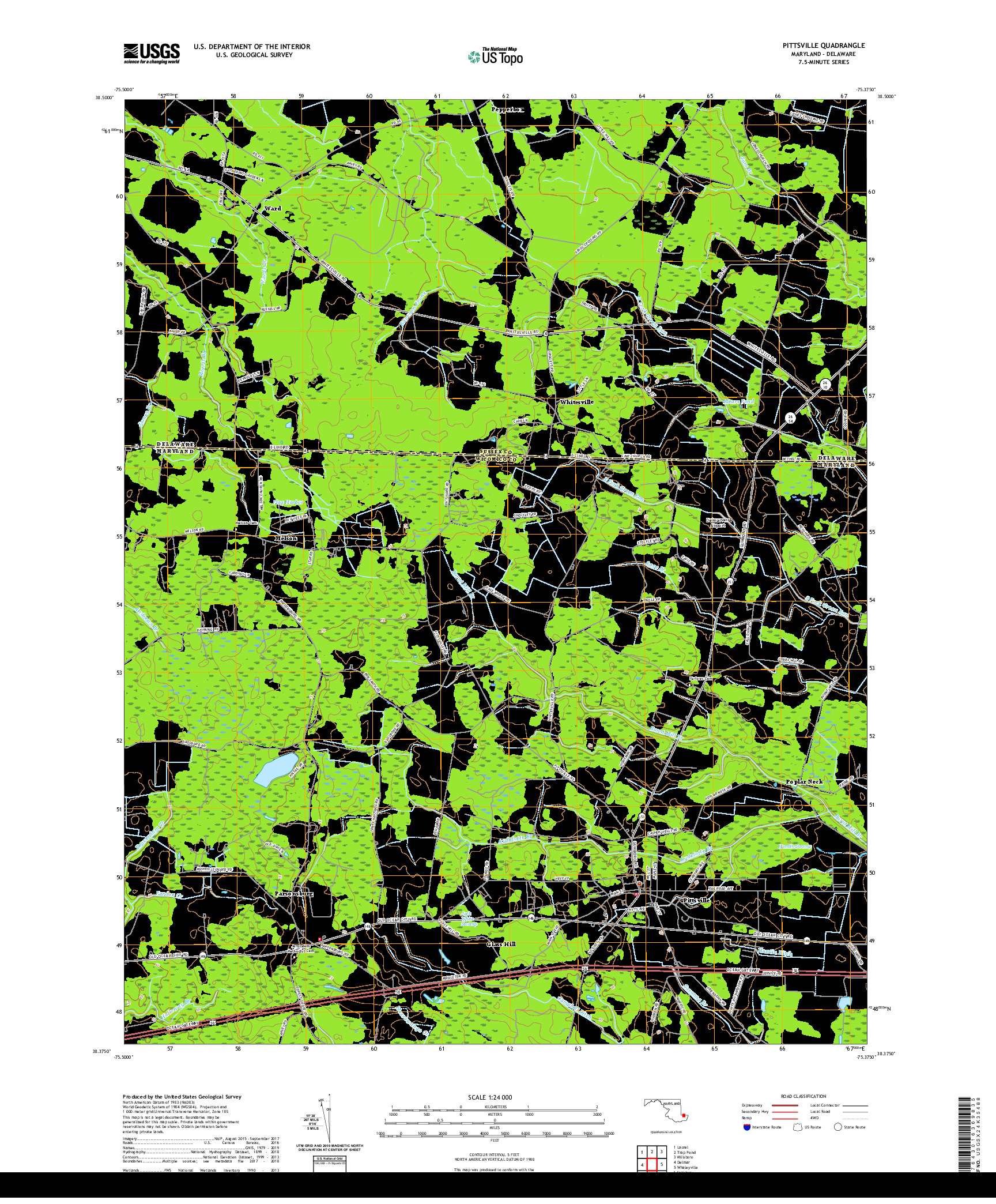 USGS US TOPO 7.5-MINUTE MAP FOR PITTSVILLE, MD,DE 2019