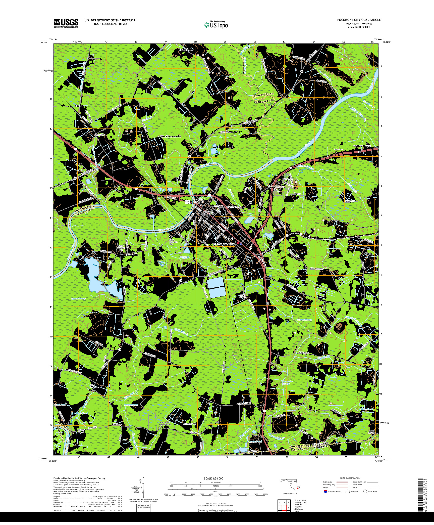 USGS US TOPO 7.5-MINUTE MAP FOR POCOMOKE CITY, MD,VA 2019