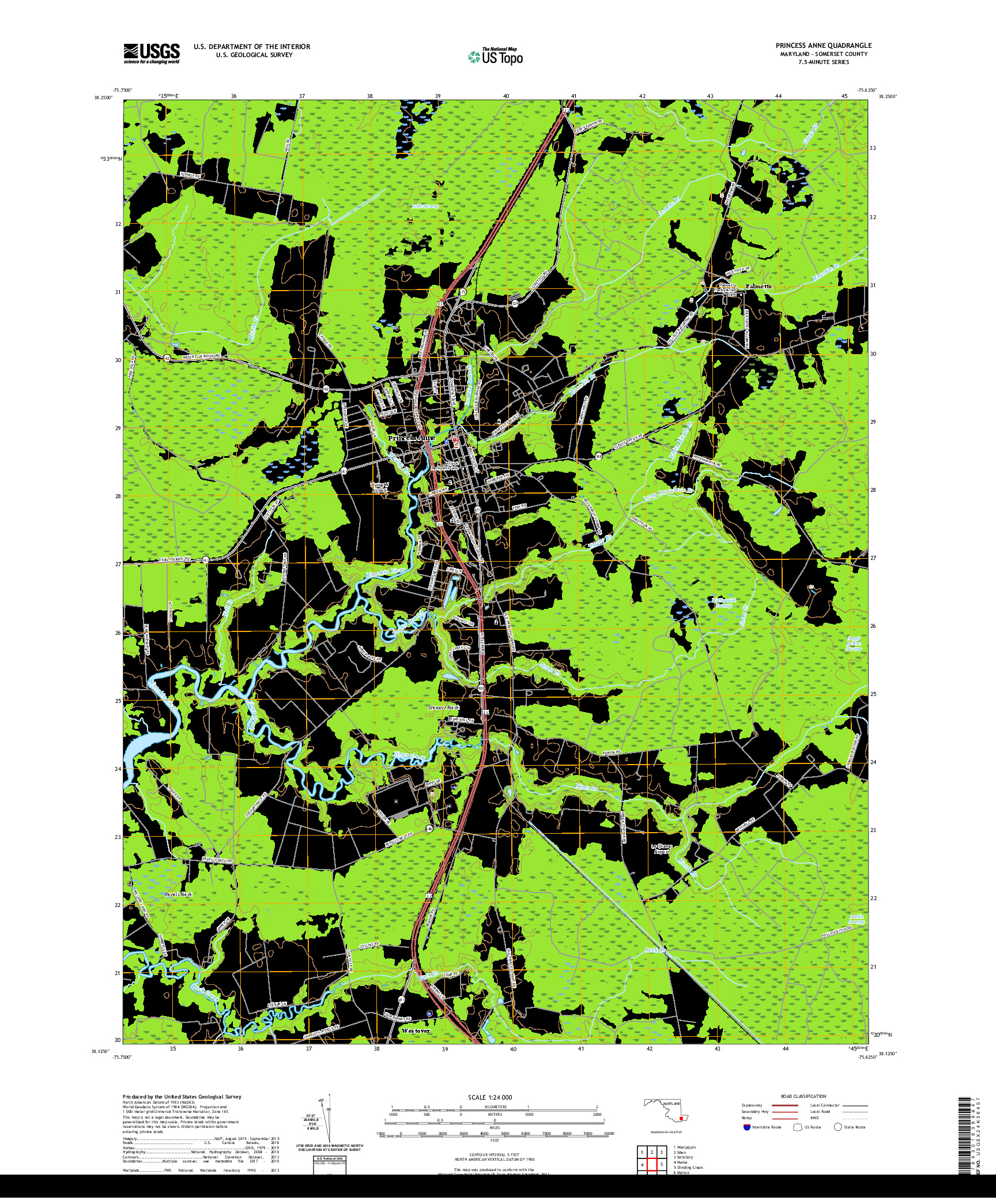 USGS US TOPO 7.5-MINUTE MAP FOR PRINCESS ANNE, MD 2019